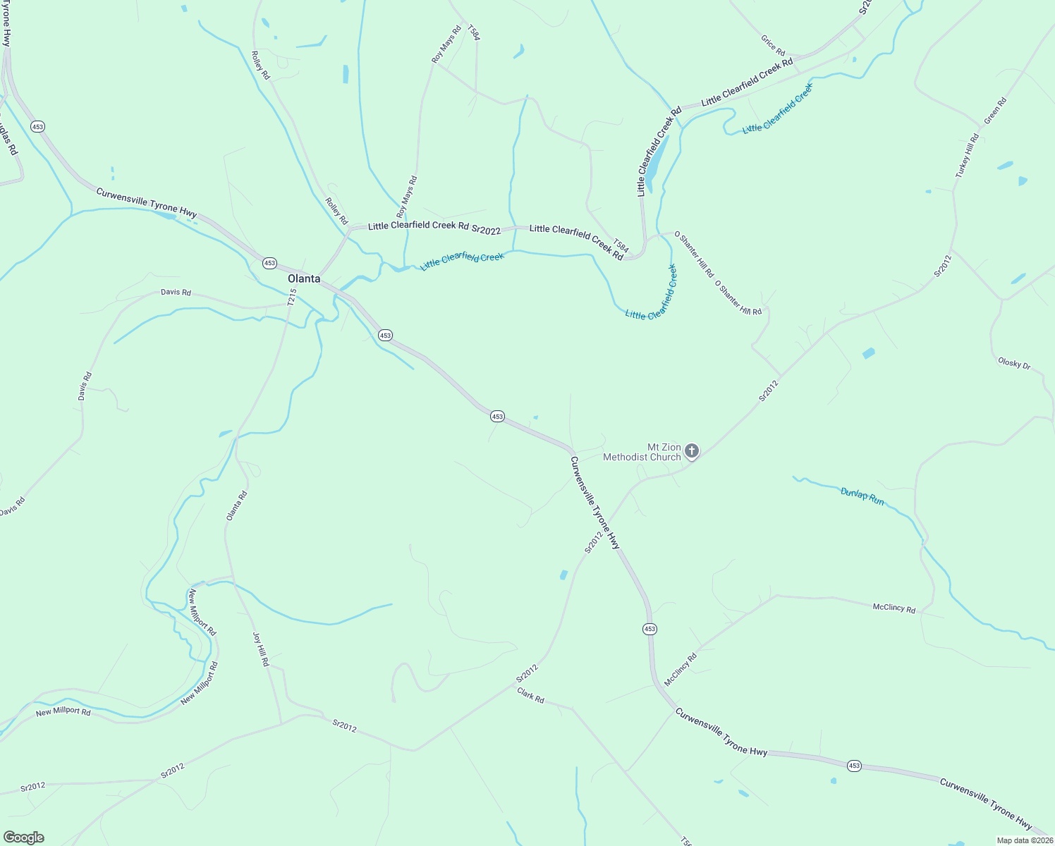 map of restaurants, bars, coffee shops, grocery stores, and more near 8550 Curwensville Tyrone Highway in Olanta