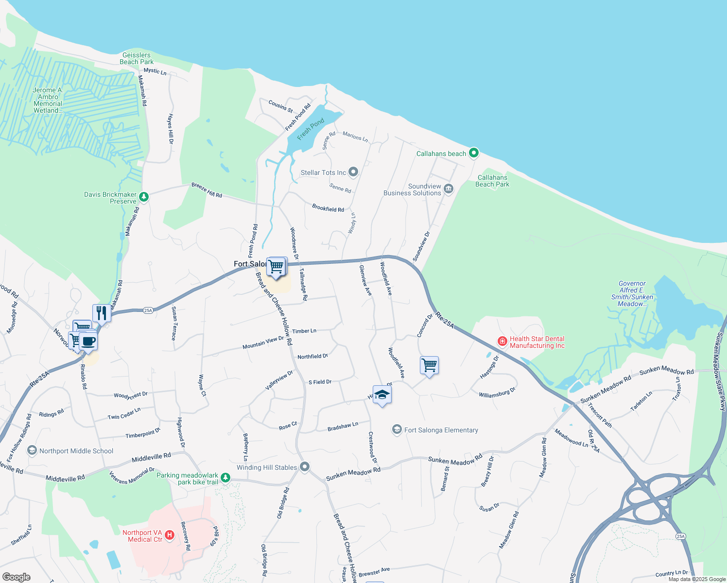 map of restaurants, bars, coffee shops, grocery stores, and more near 12 Glenview Avenue in Northport