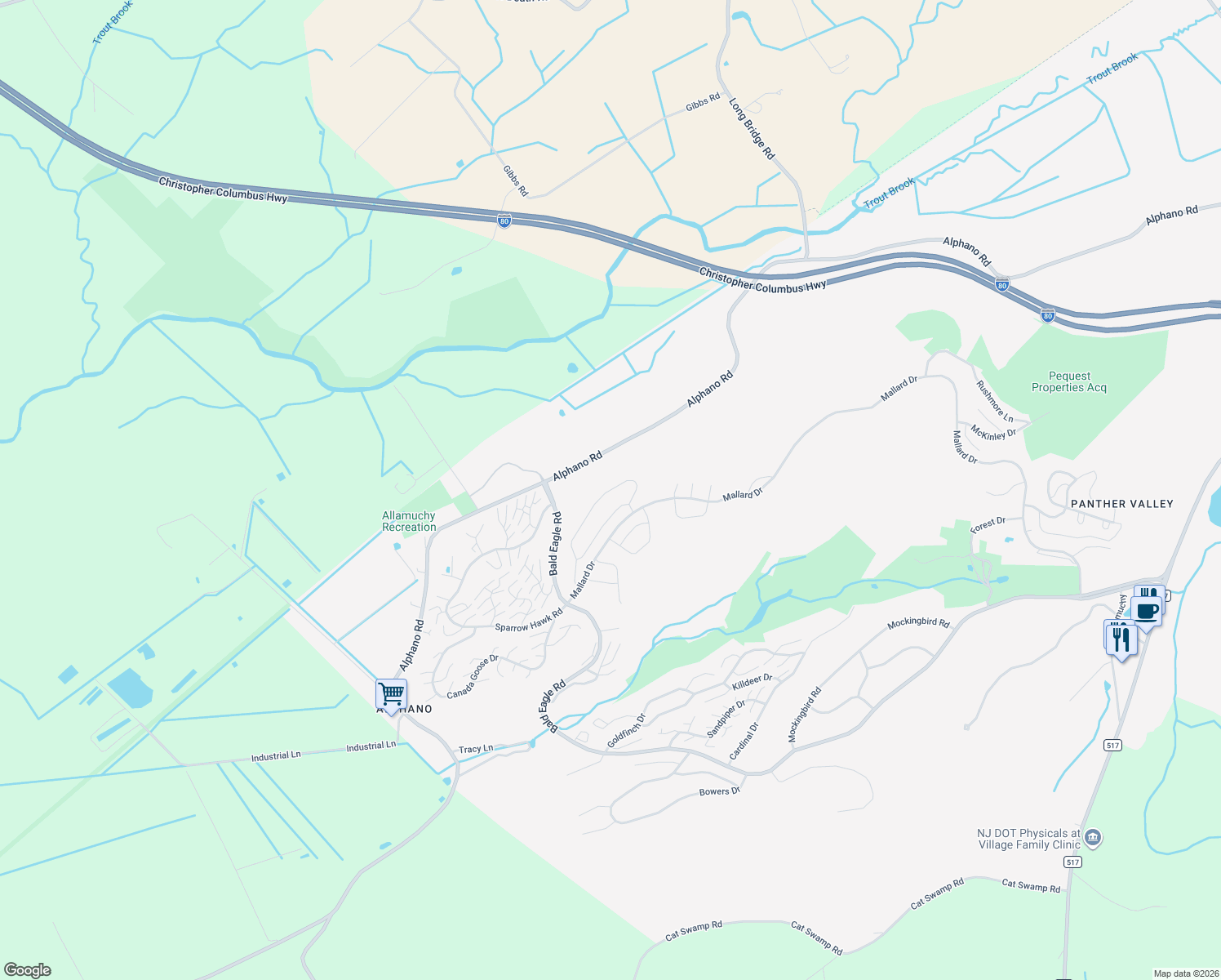 map of restaurants, bars, coffee shops, grocery stores, and more near 86 Indigo Road in Hackettstown