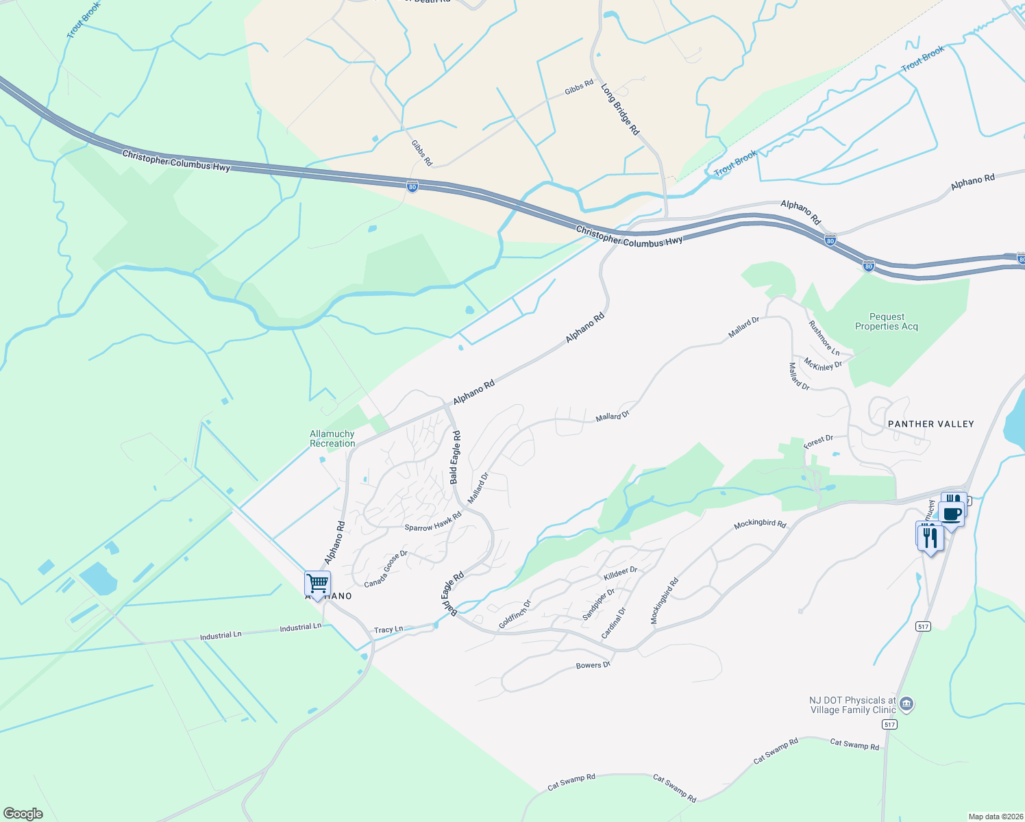 map of restaurants, bars, coffee shops, grocery stores, and more near 86 Indigo Road in Hackettstown