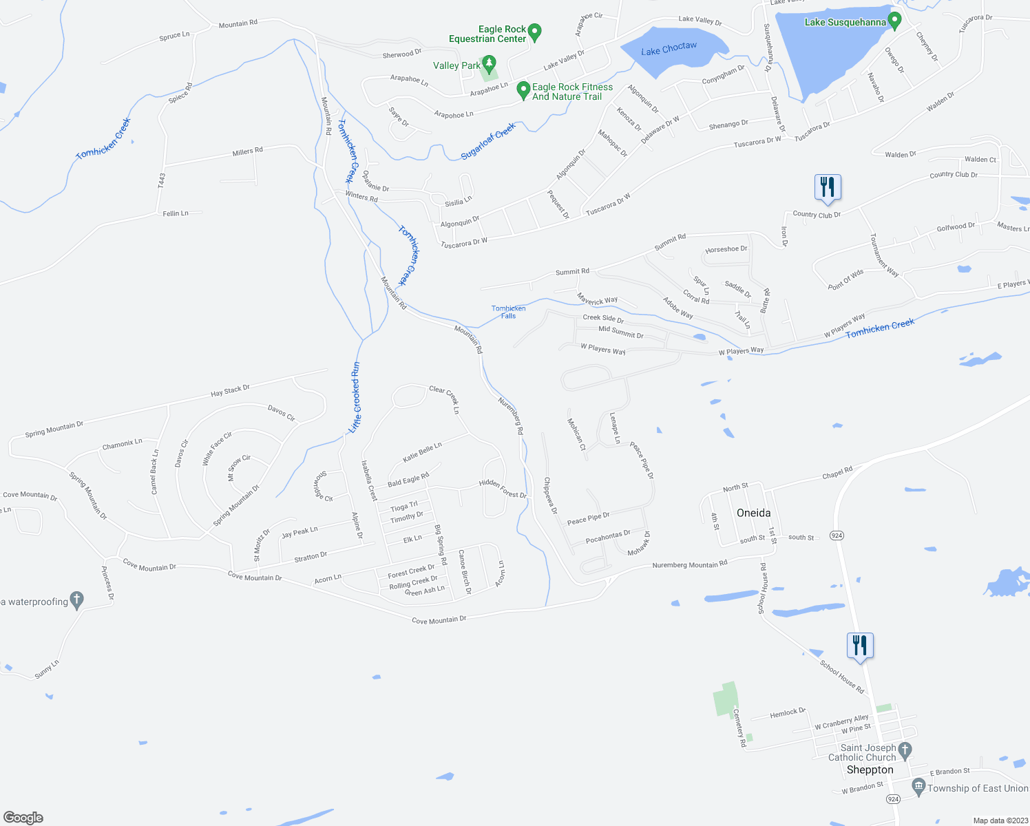 map of restaurants, bars, coffee shops, grocery stores, and more near Nuremberg Road in Oneida
