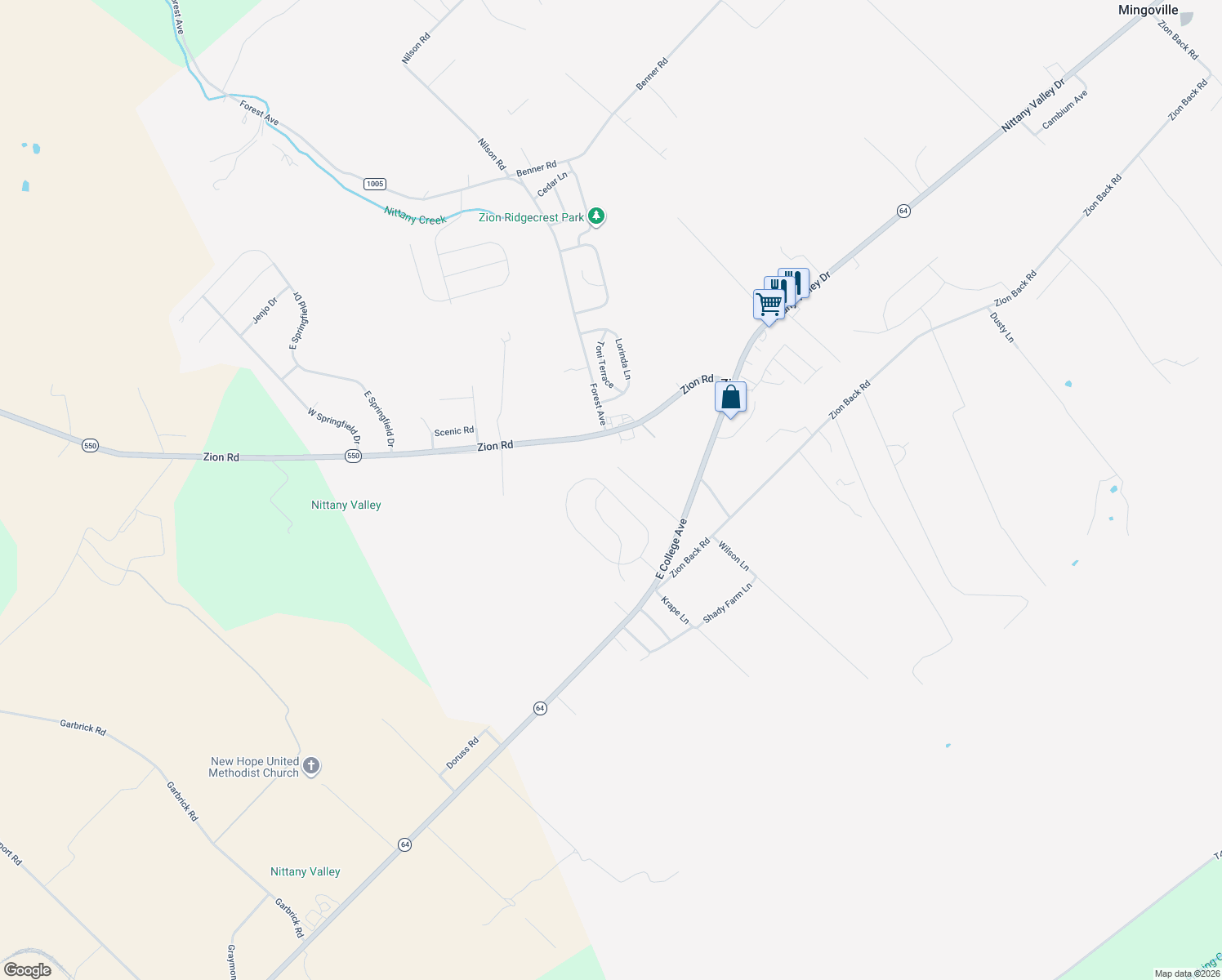 map of restaurants, bars, coffee shops, grocery stores, and more near 183 Meadow Lane in Bellefonte