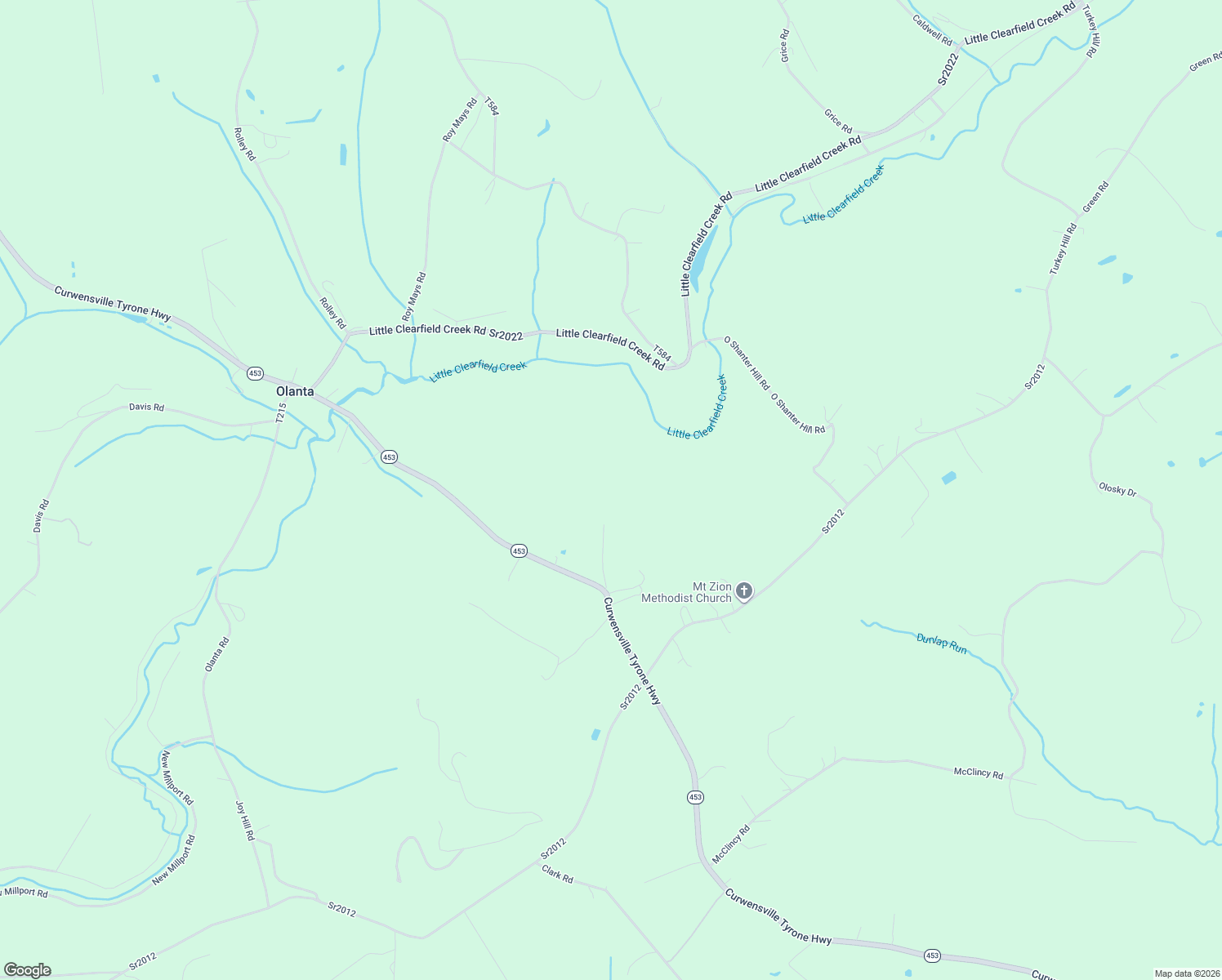 map of restaurants, bars, coffee shops, grocery stores, and more near 8550 Curwensville Tyrone Highway in Olanta