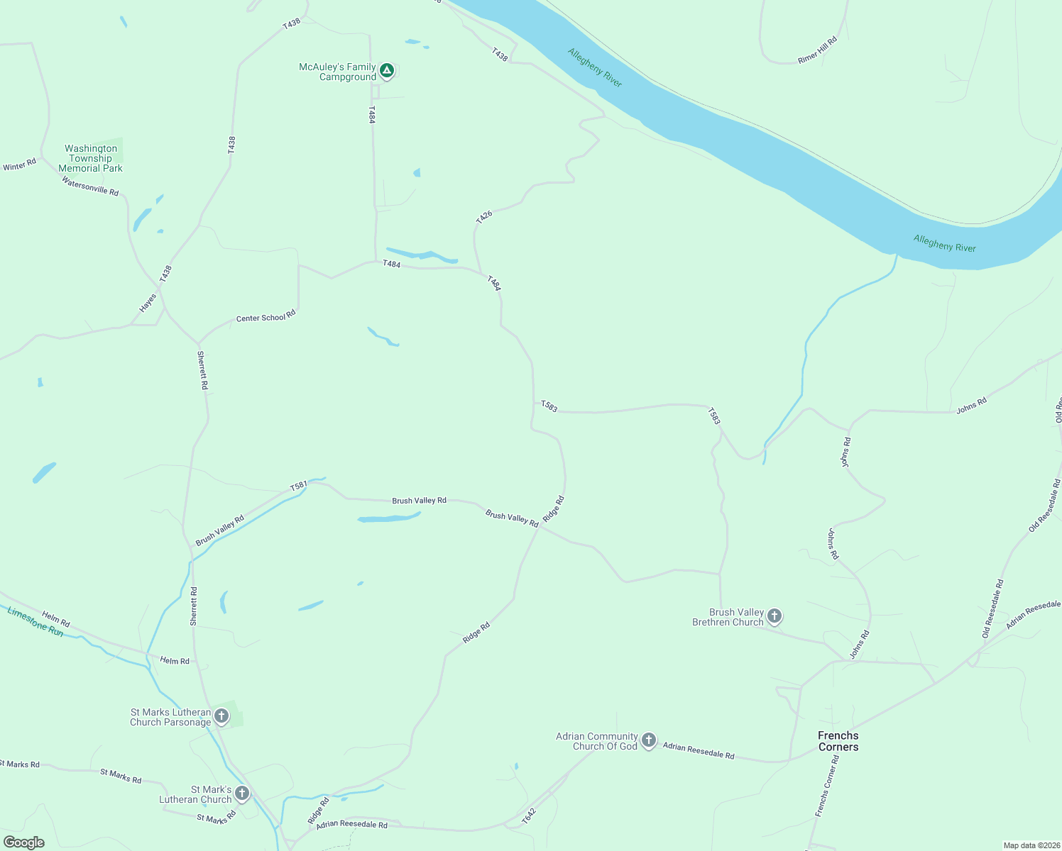 map of restaurants, bars, coffee shops, grocery stores, and more near T484 in Armstrong County