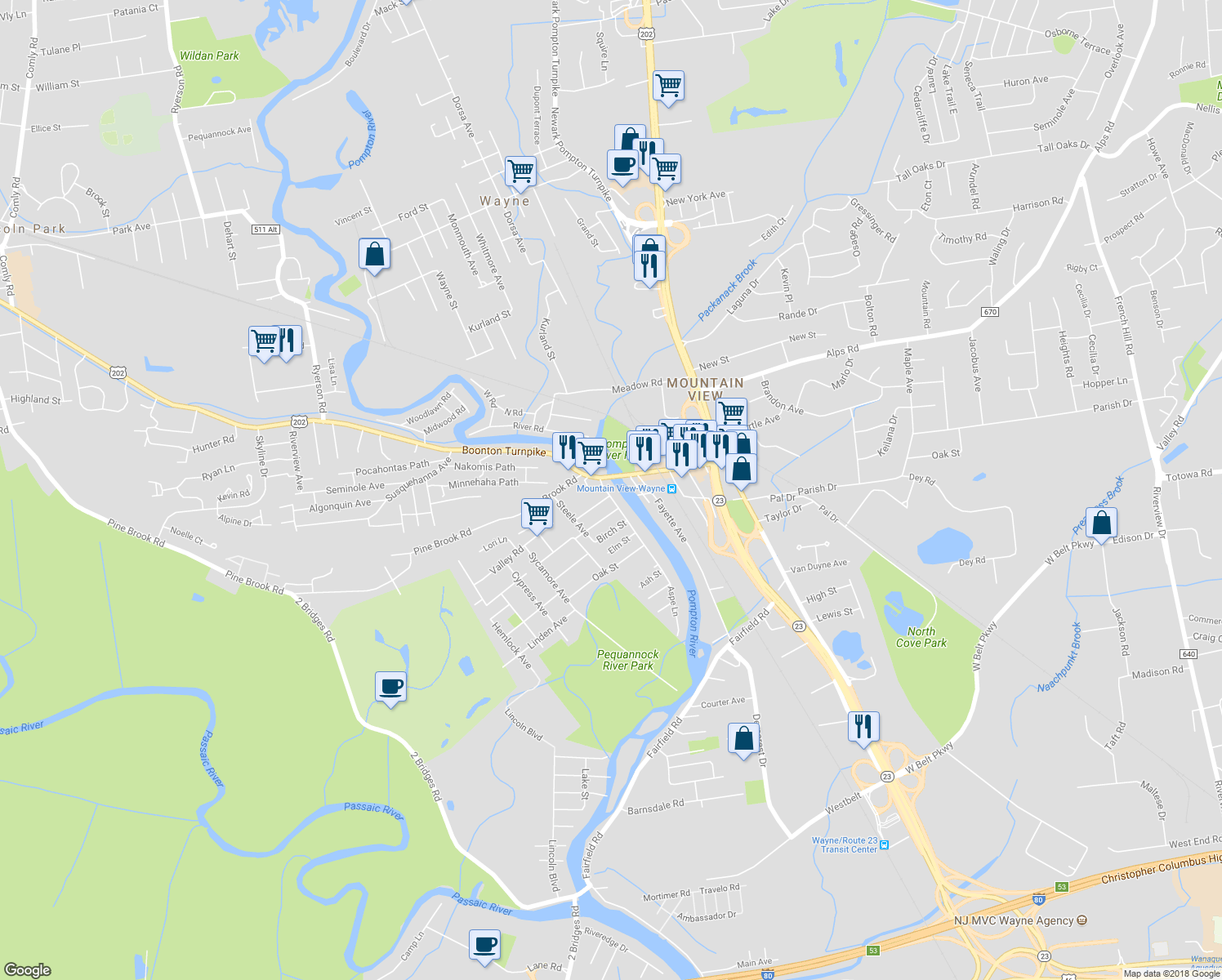 map of restaurants, bars, coffee shops, grocery stores, and more near 11 Riveredge Road in Lincoln Park