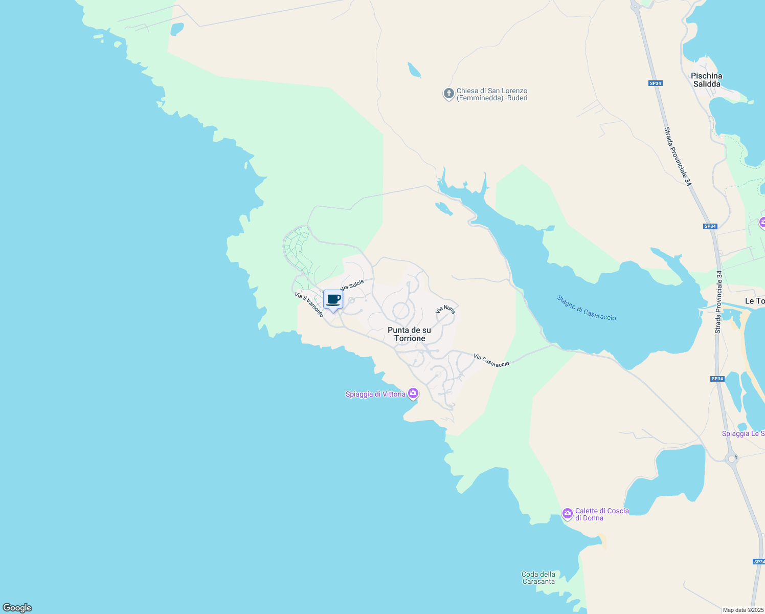 map of restaurants, bars, coffee shops, grocery stores, and more near 5 Via Brigata Sassari - Demonios in Punta de Su Turrione