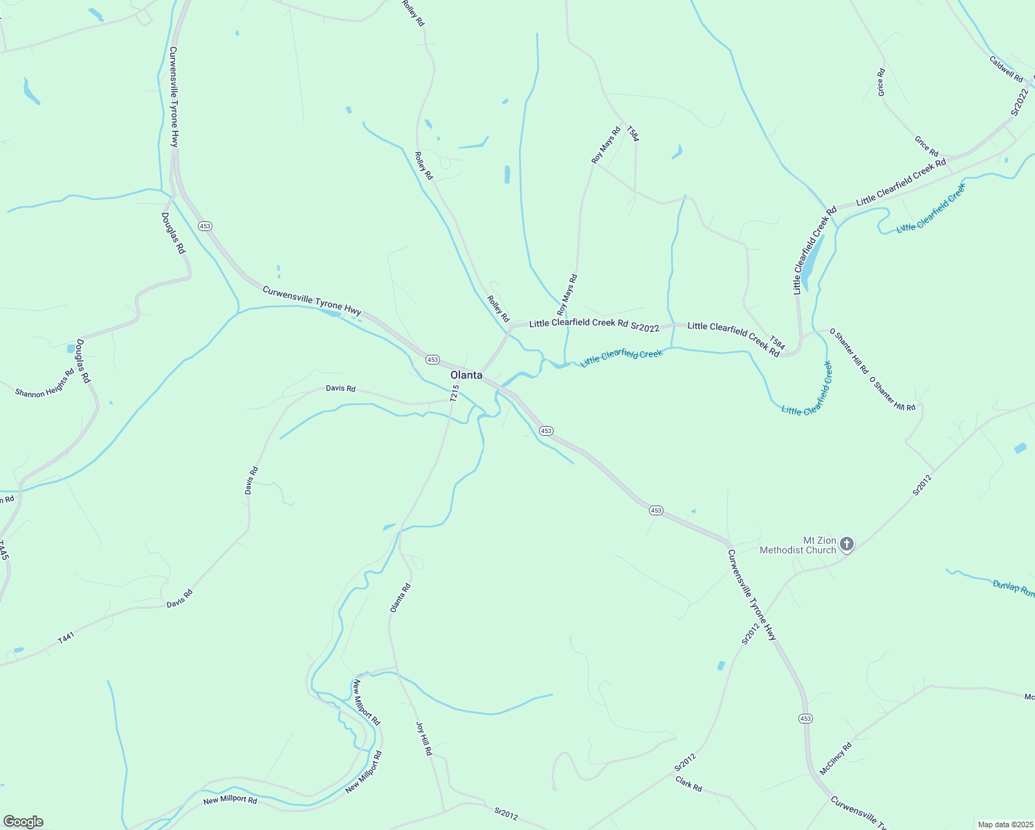 map of restaurants, bars, coffee shops, grocery stores, and more near 9191 Curwensville Tyrone Highway in Olanta