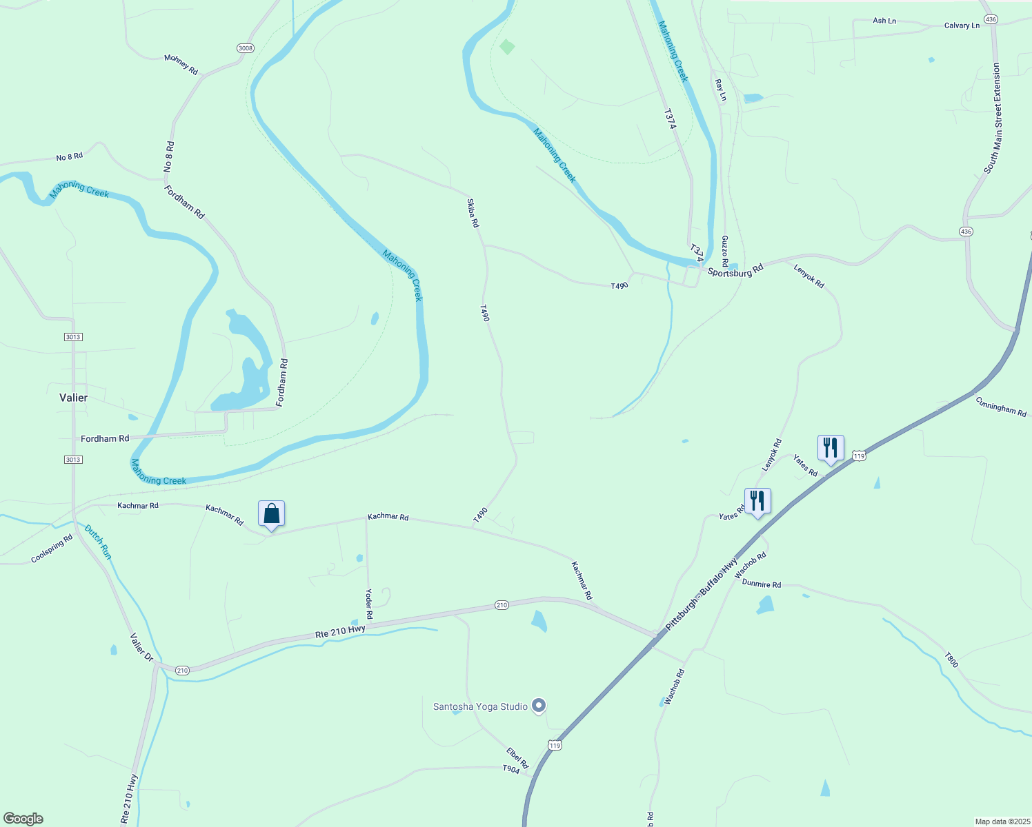 map of restaurants, bars, coffee shops, grocery stores, and more near 516 Laska Road in Punxsutawney