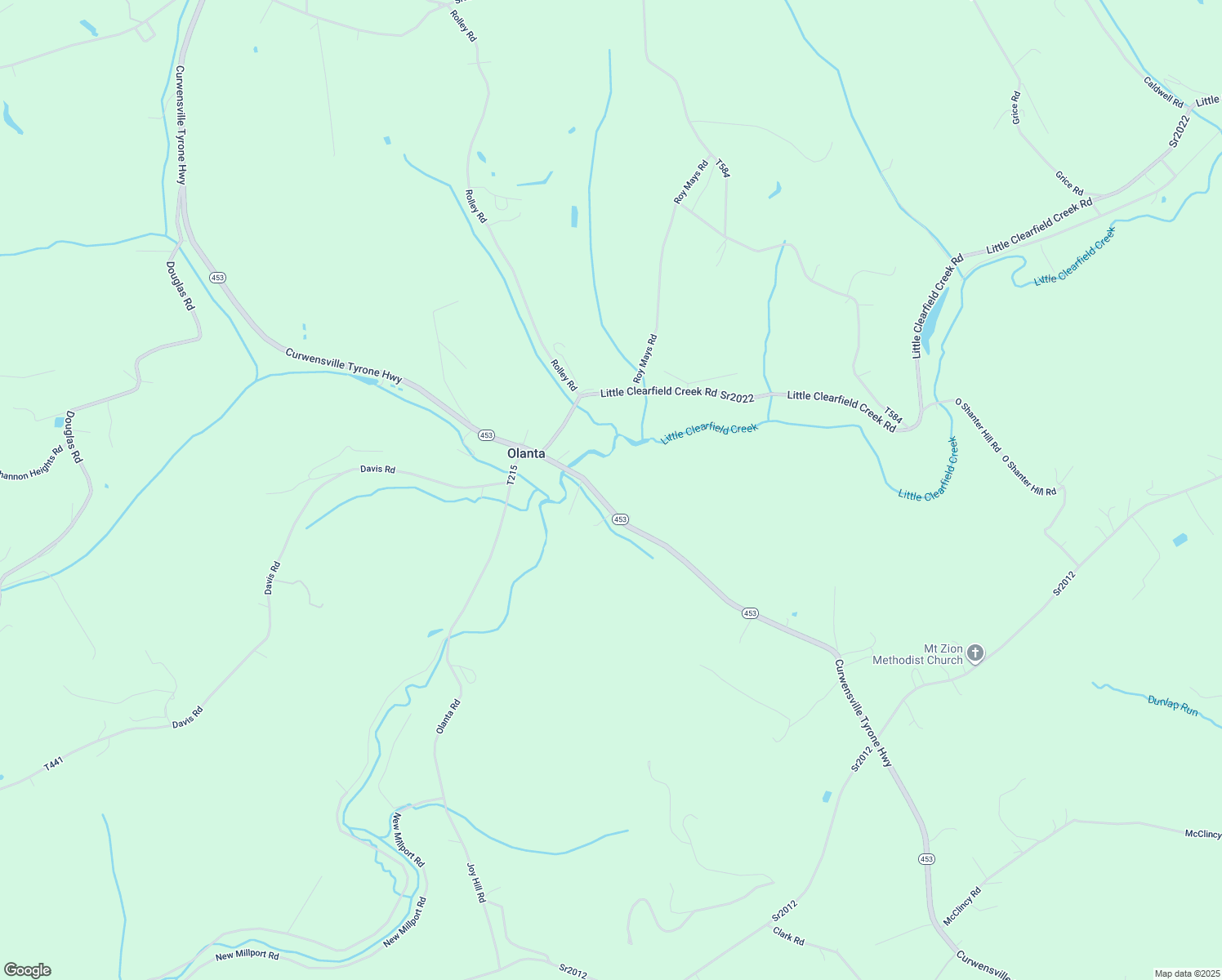 map of restaurants, bars, coffee shops, grocery stores, and more near 9191 Curwensville Tyrone Highway in Olanta