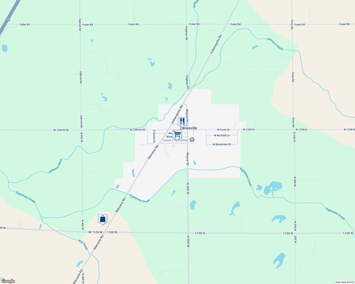map of restaurants, bars, coffee shops, grocery stores, and more near 3095 Van Horn Street in Zanesville
