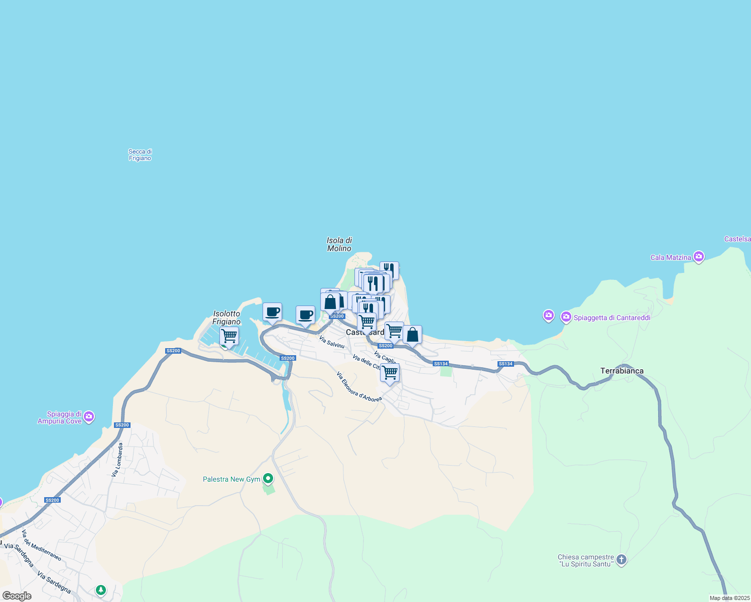 map of restaurants, bars, coffee shops, grocery stores, and more near 2020 Via Bastione in Castelsardo