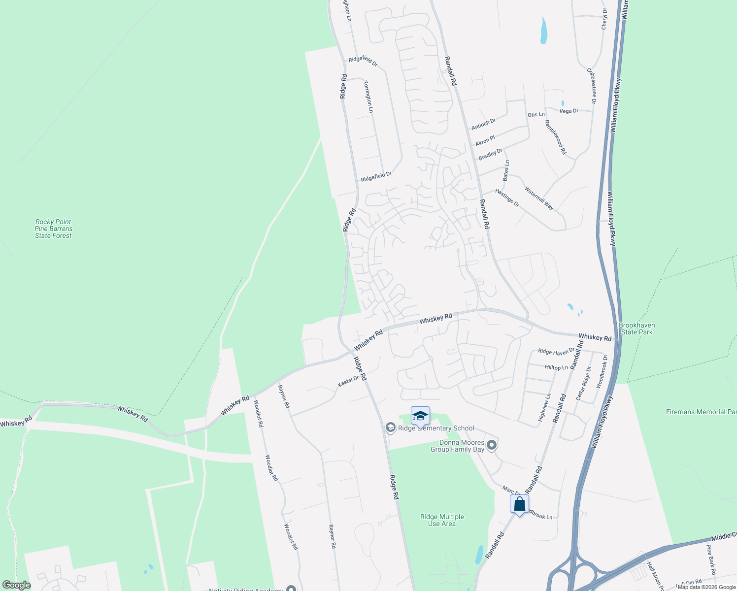 map of restaurants, bars, coffee shops, grocery stores, and more near 329 Woodbridge Drive in Ridge