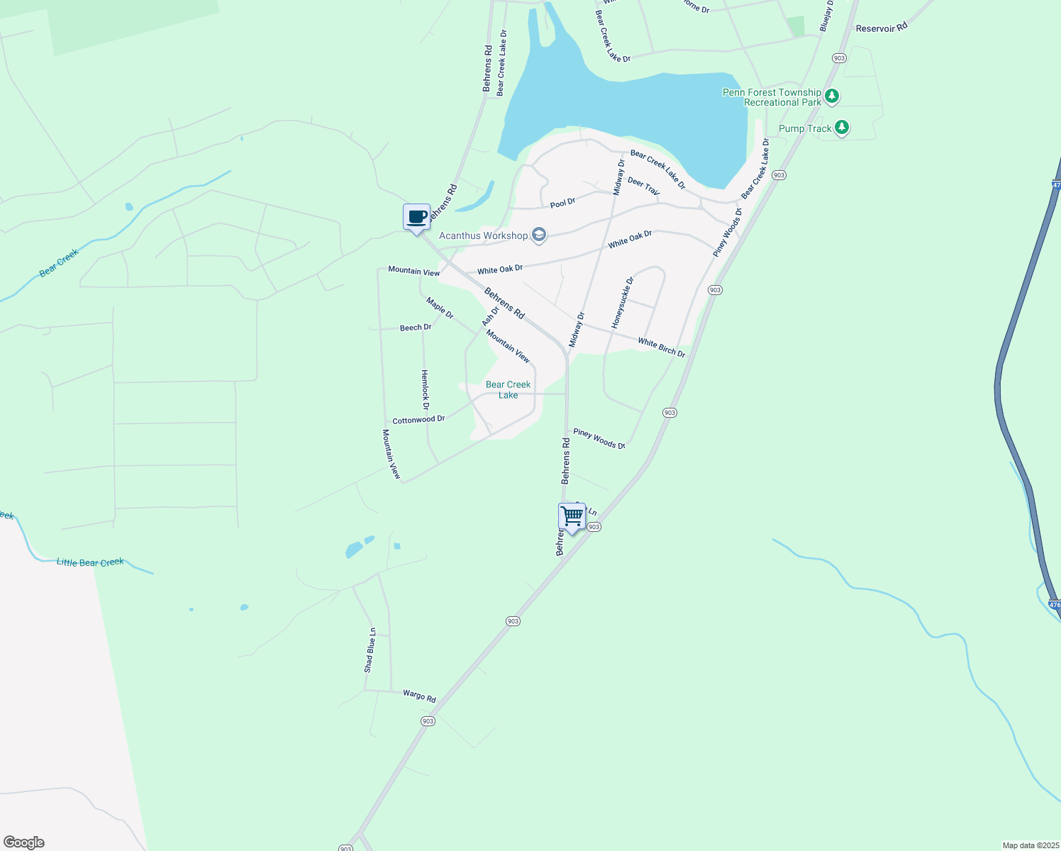 map of restaurants, bars, coffee shops, grocery stores, and more near 75 Mountain View in Jim Thorpe