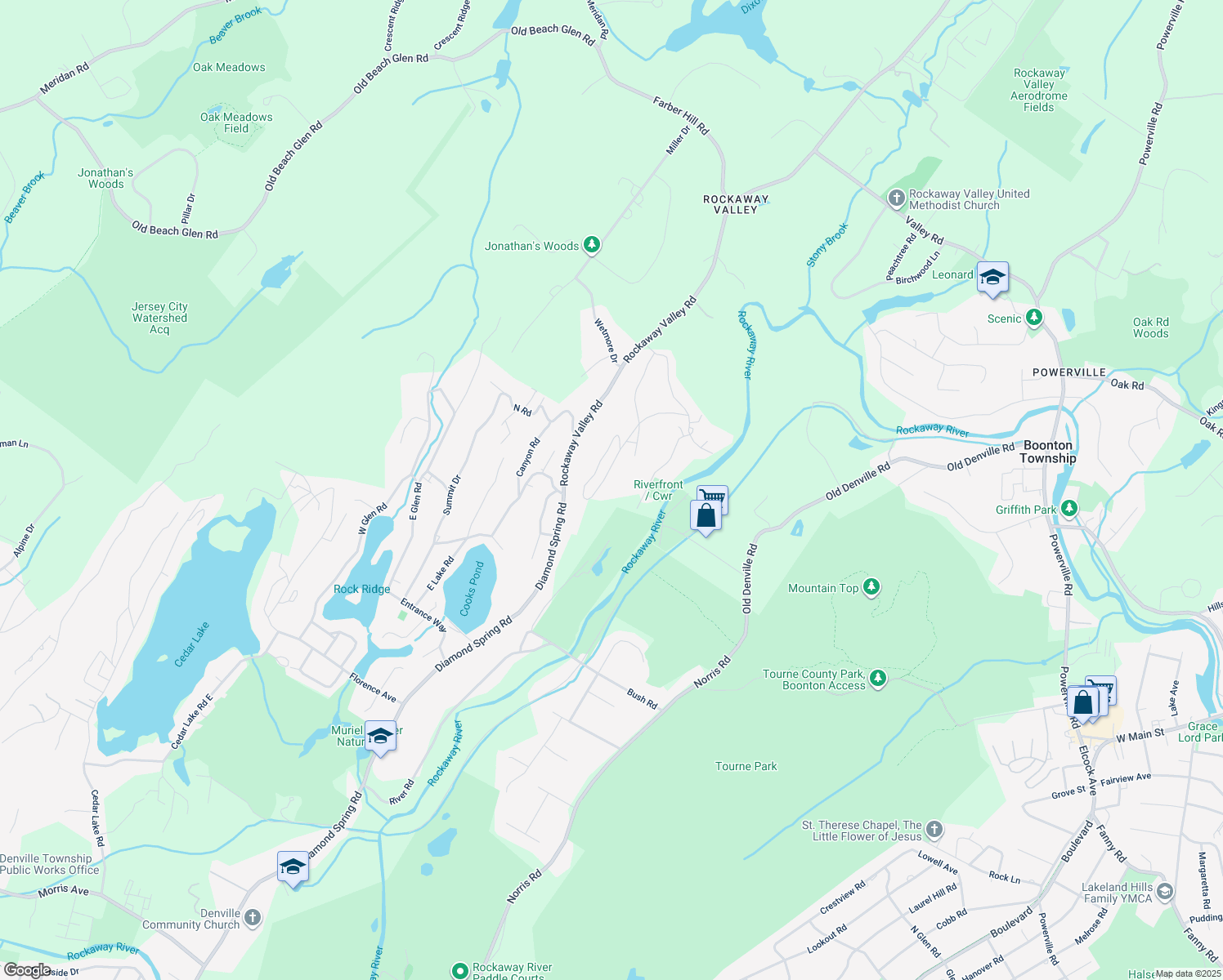 map of restaurants, bars, coffee shops, grocery stores, and more near 29 Sunrise Road in Boonton Township
