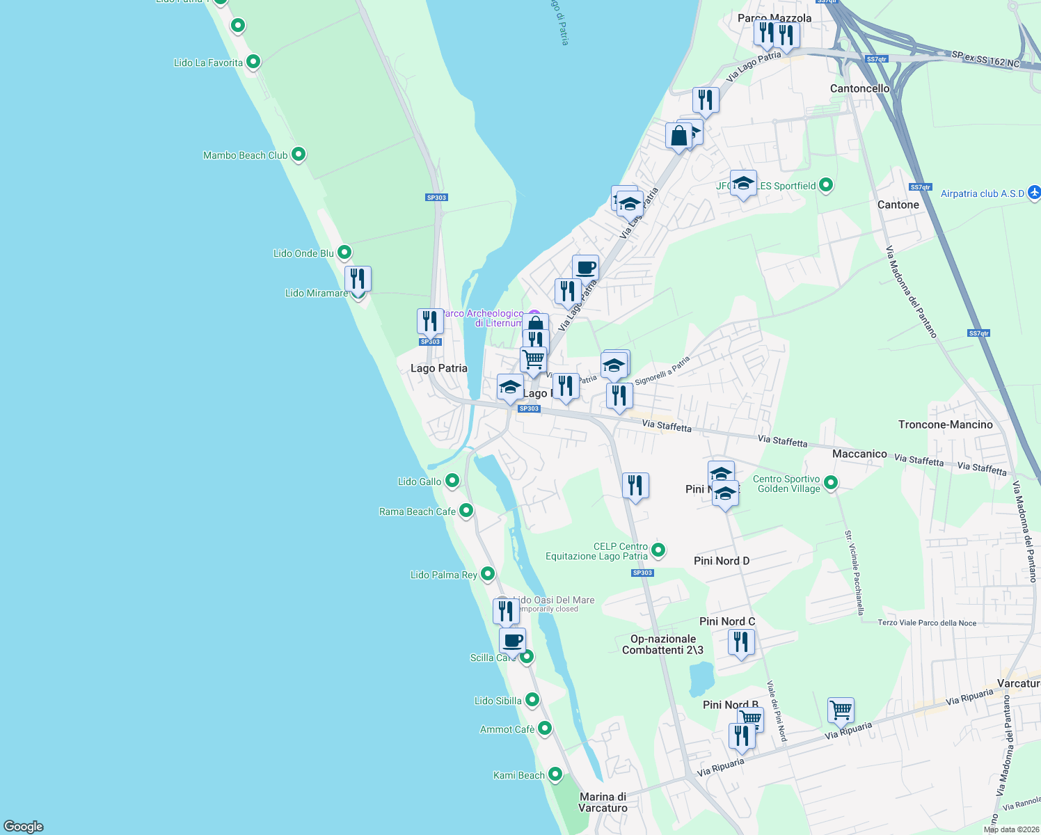 map of restaurants, bars, coffee shops, grocery stores, and more near 3 Via Lago Patria in Lago Patria