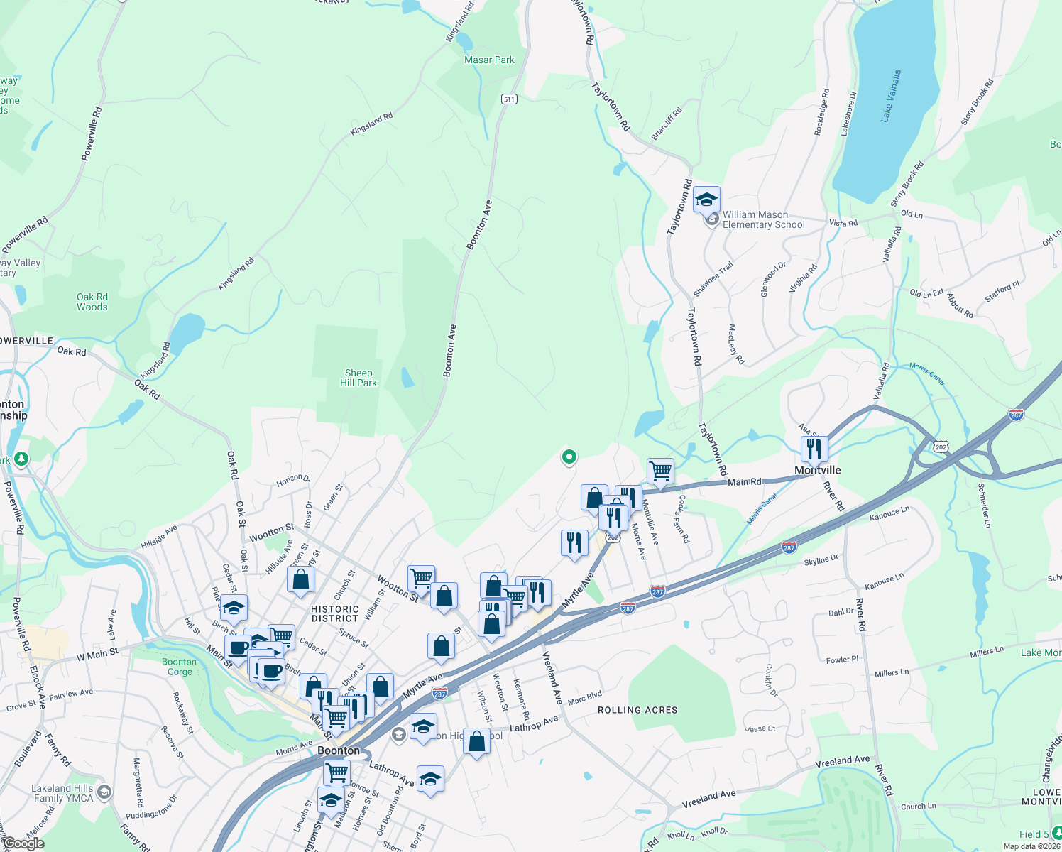map of restaurants, bars, coffee shops, grocery stores, and more near 16 Wiltshire Drive in Boonton Township