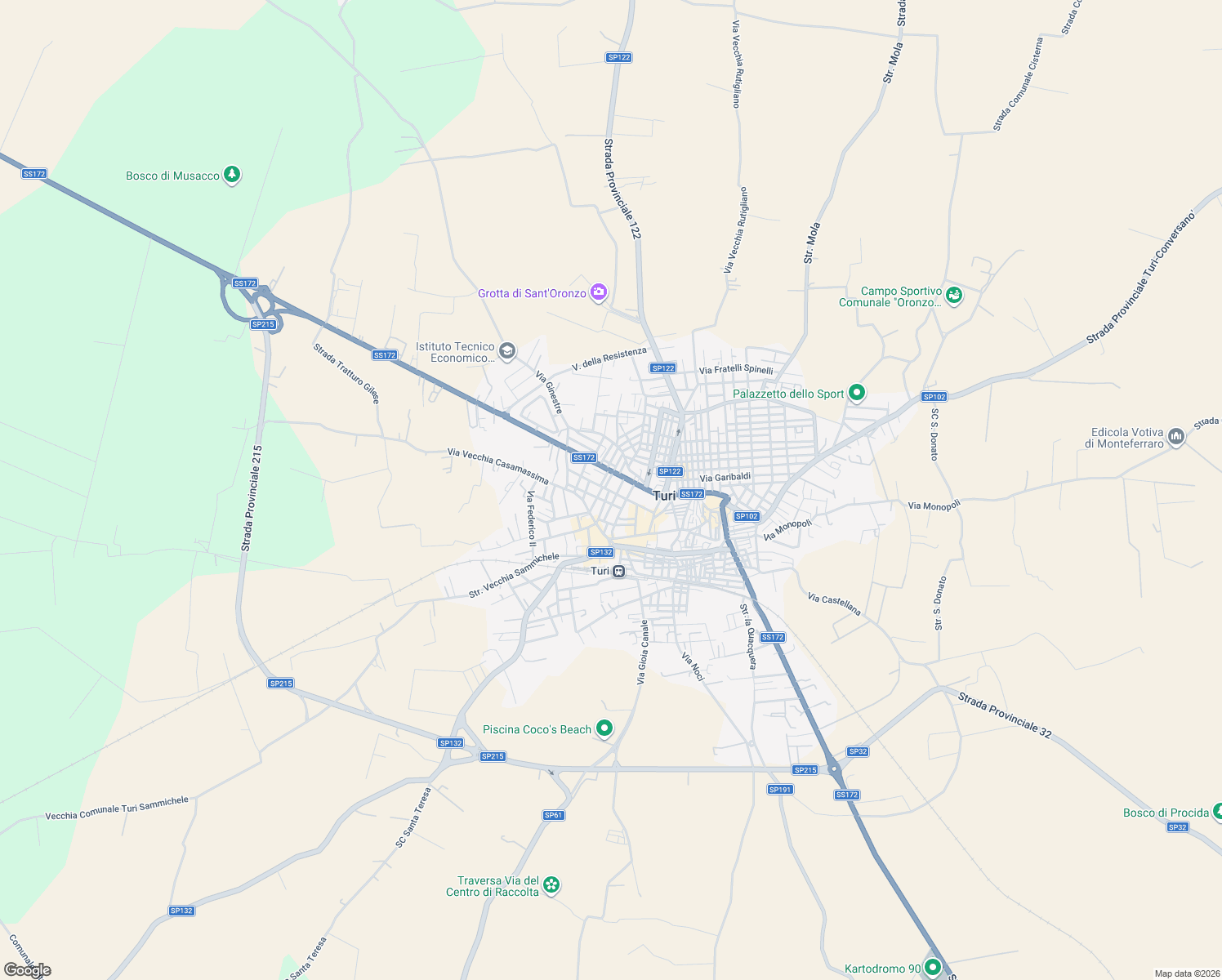 map of restaurants, bars, coffee shops, grocery stores, and more near 17 Via Antonio Orlandi in Turi