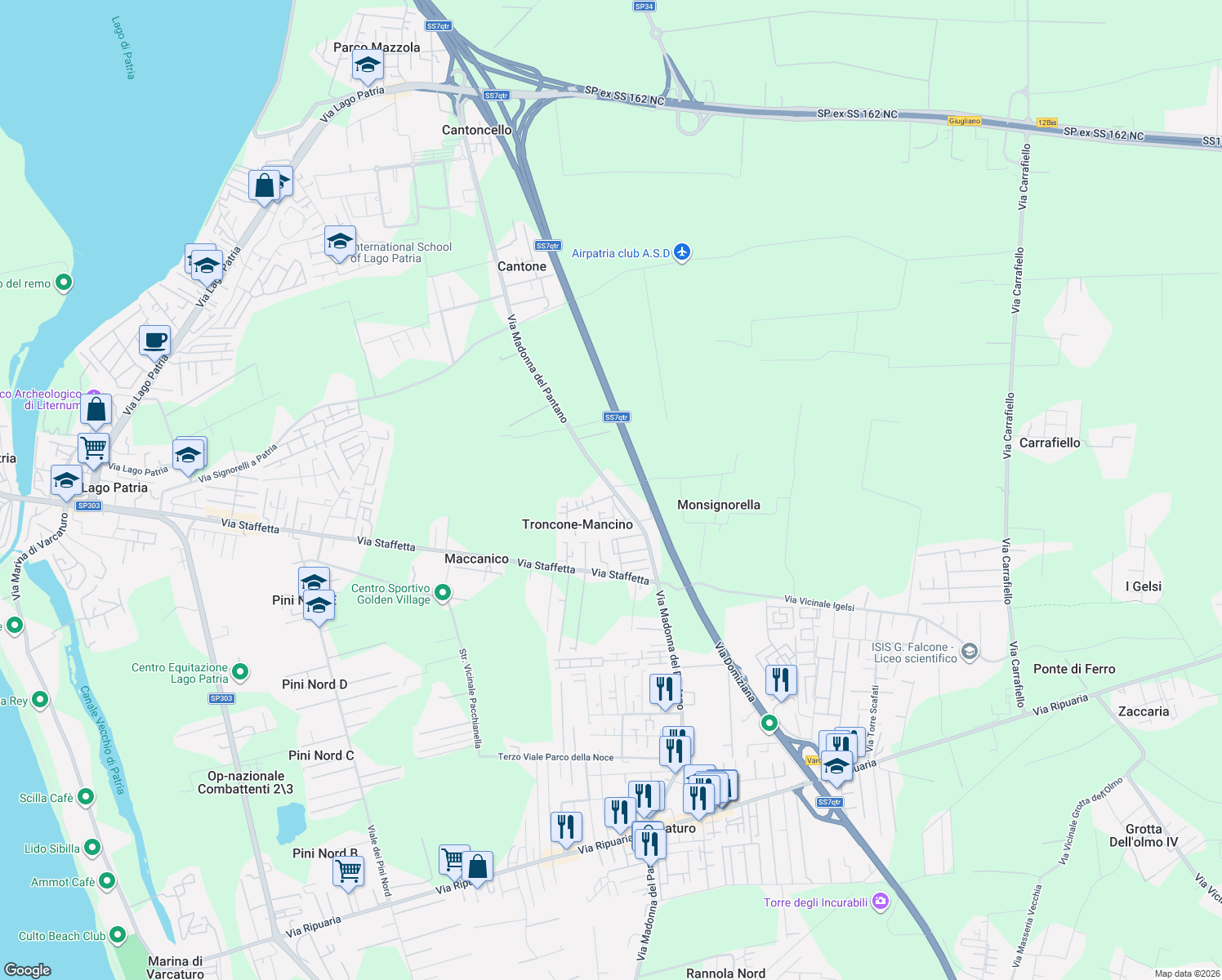 map of restaurants, bars, coffee shops, grocery stores, and more near 38 Via Madonna del Pantano in Troncone-mancino