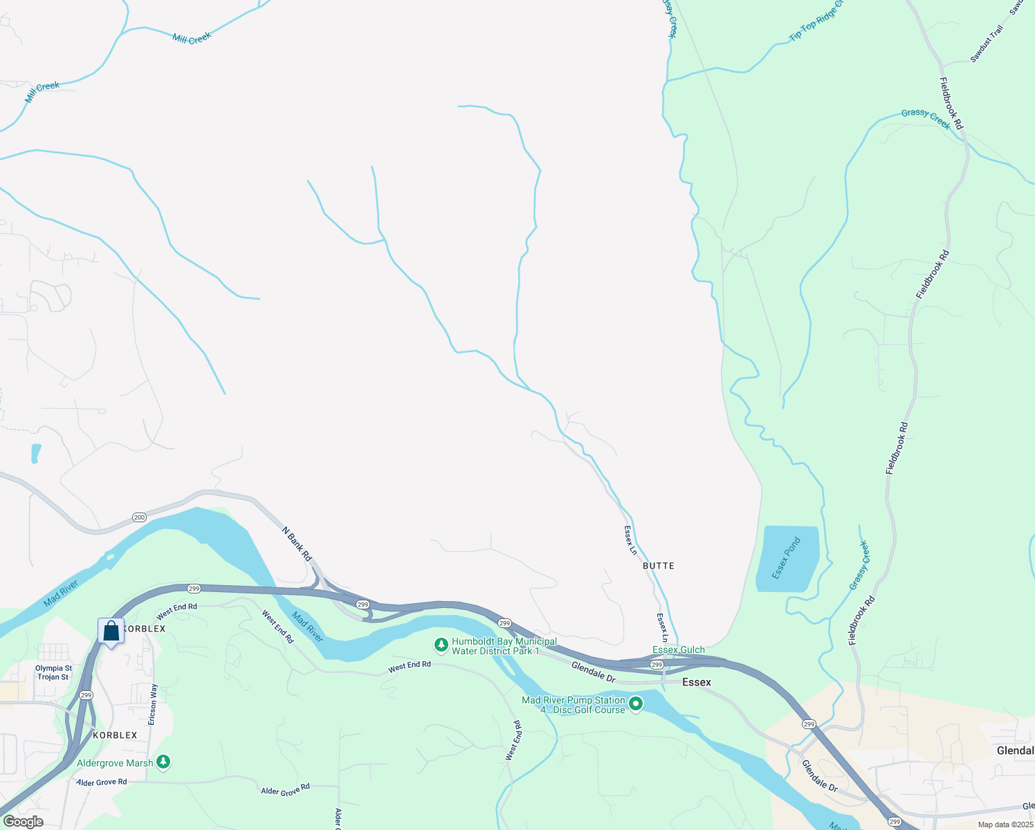 map of restaurants, bars, coffee shops, grocery stores, and more near 155 Kara Lane in McKinleyville