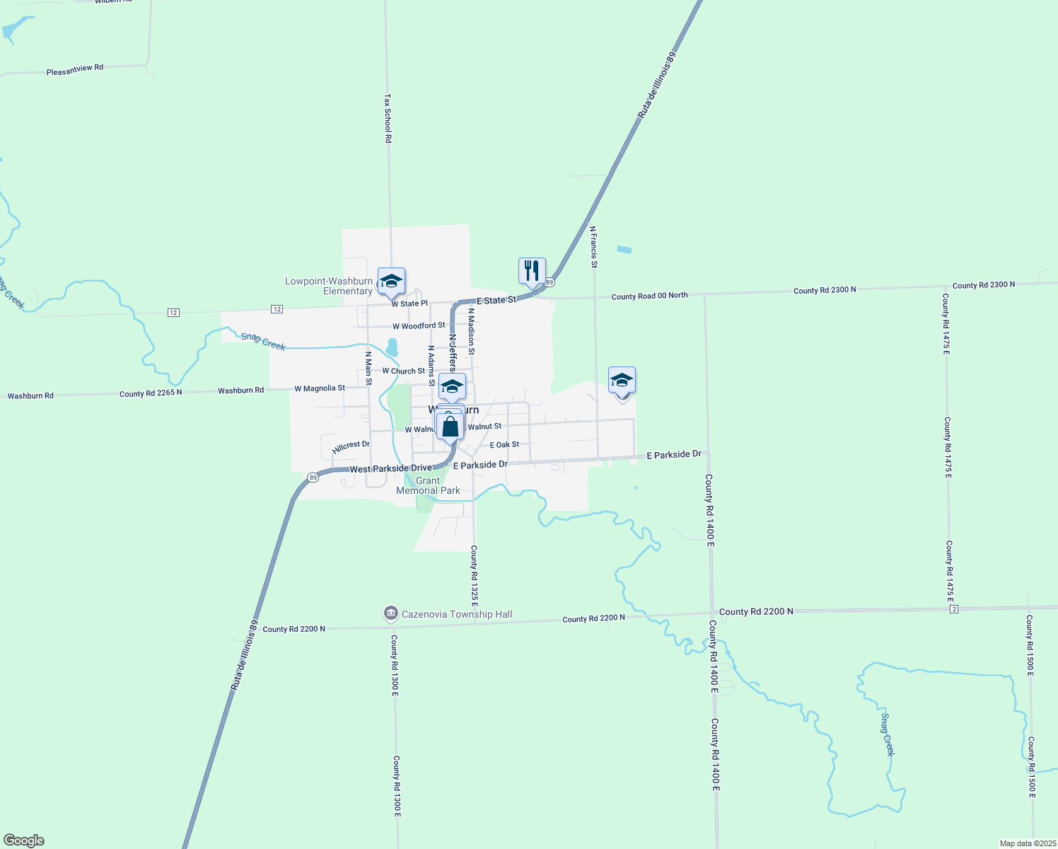 map of restaurants, bars, coffee shops, grocery stores, and more near 398 E Walnut St in Washburn