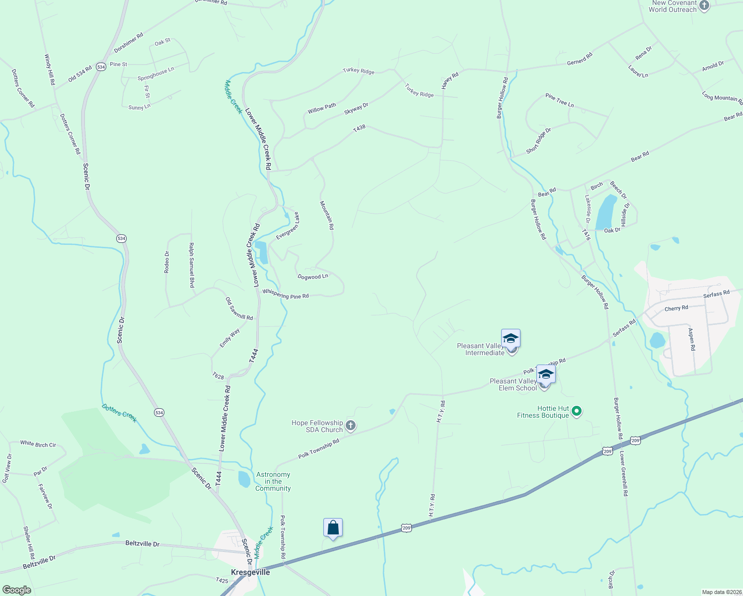 map of restaurants, bars, coffee shops, grocery stores, and more near 295 H.T.Y. Road in Kunkletown