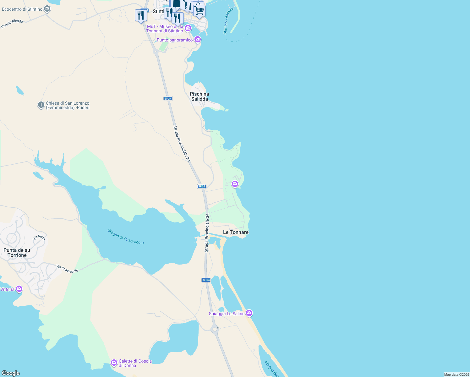 map of restaurants, bars, coffee shops, grocery stores, and more near Via delle Mattanze in Provincia di Sassari