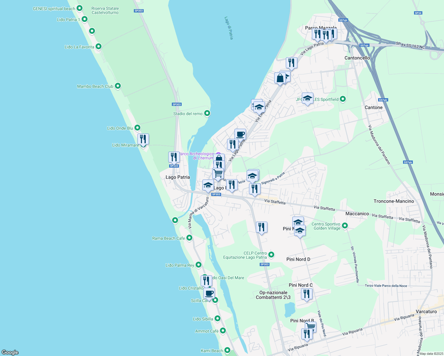 map of restaurants, bars, coffee shops, grocery stores, and more near 45 Via Lago Patria in Lago Patria