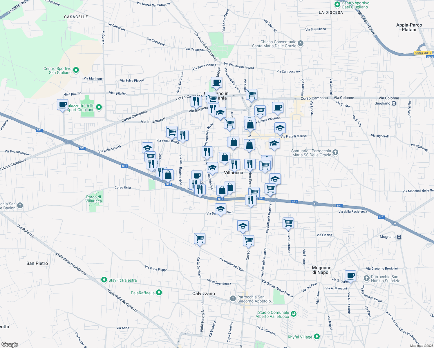 map of restaurants, bars, coffee shops, grocery stores, and more near 2 Corso Italia in Villaricca