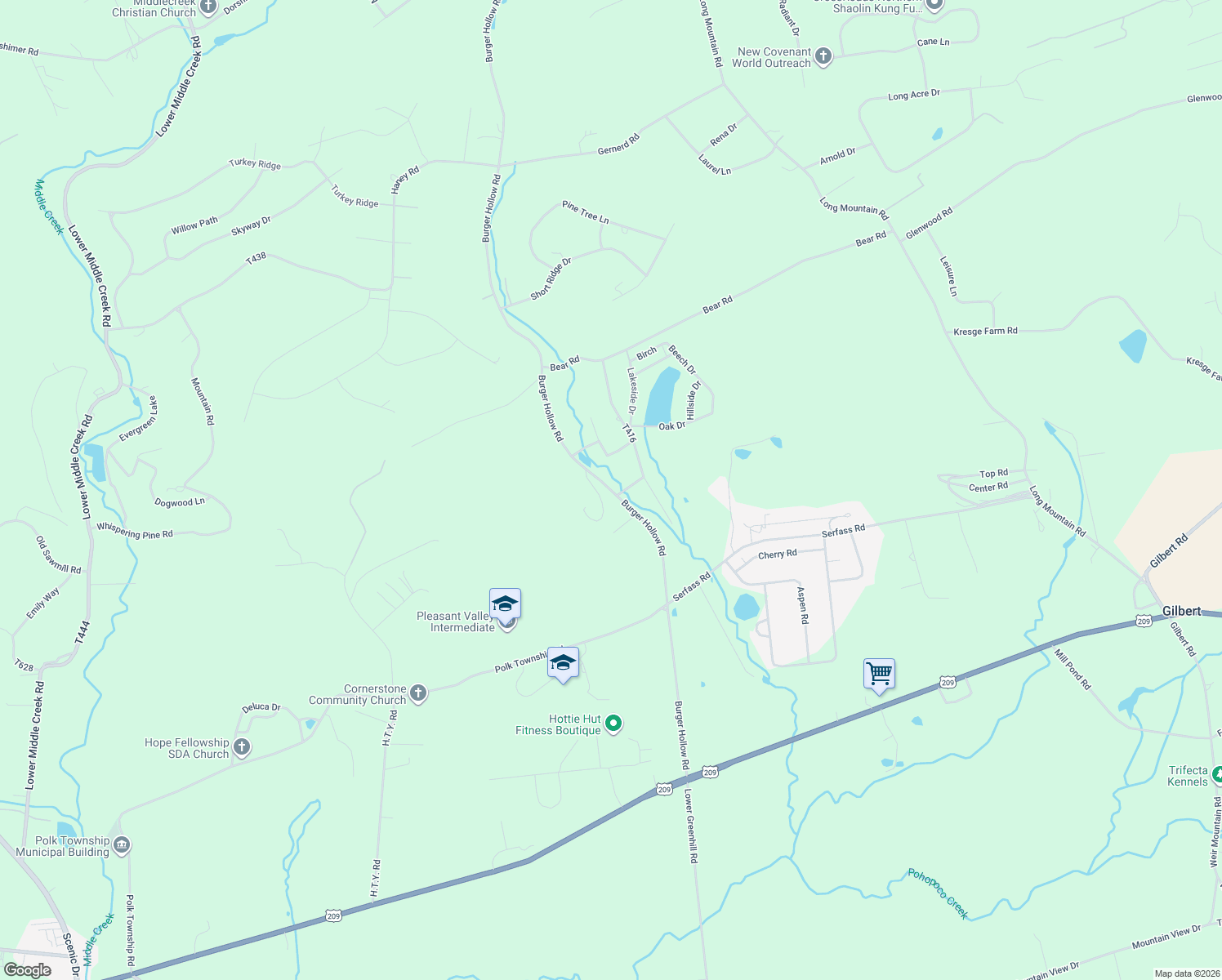 map of restaurants, bars, coffee shops, grocery stores, and more near 648 Burger Hollow Road in Kunkletown