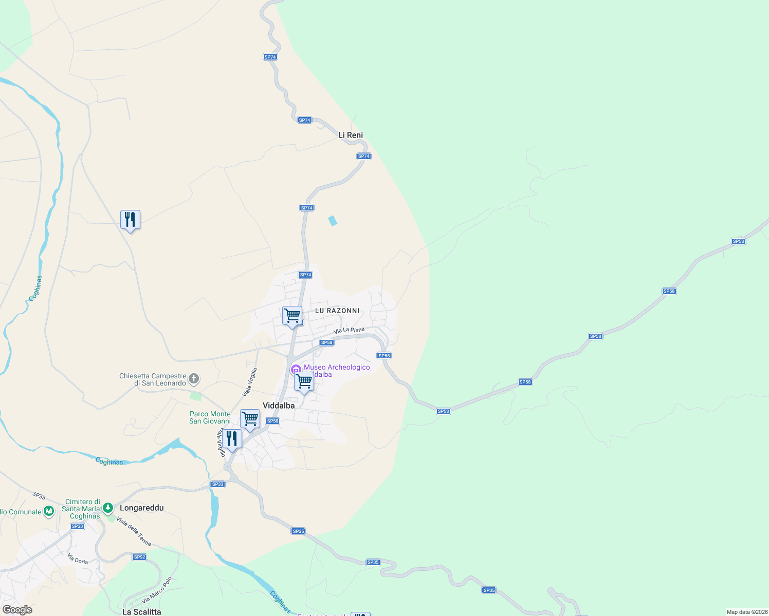 map of restaurants, bars, coffee shops, grocery stores, and more near Via Berlinguer in Provincia di Sassari