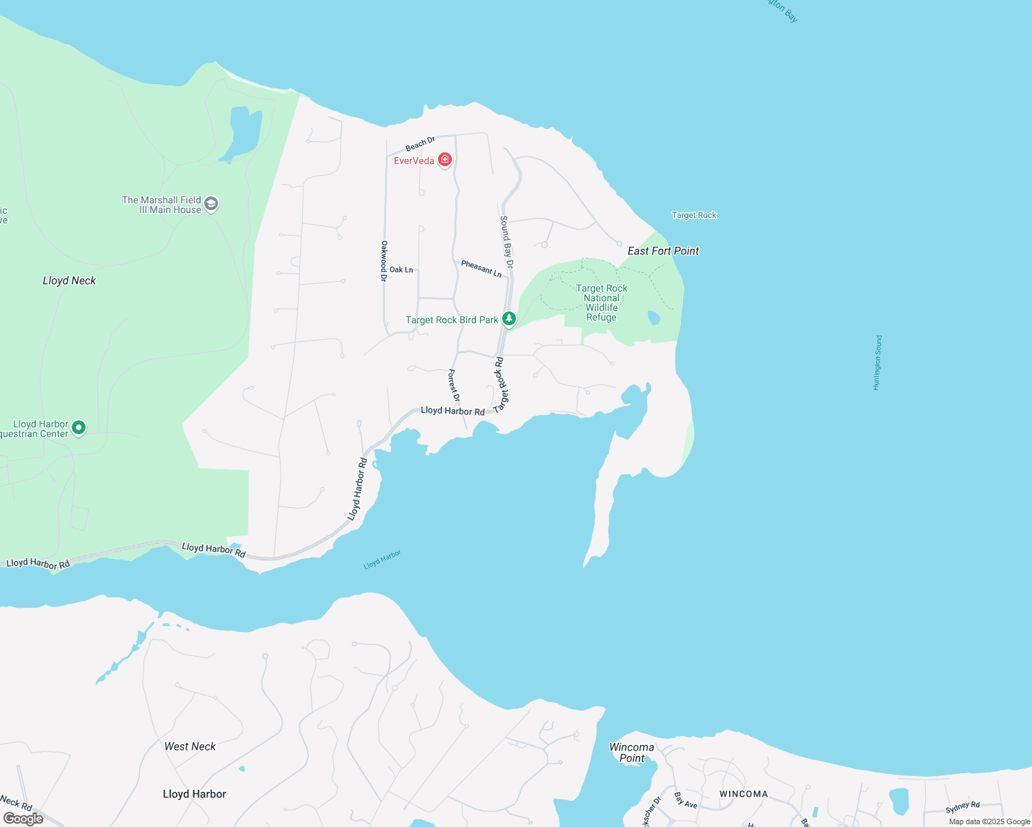 map of restaurants, bars, coffee shops, grocery stores, and more near 4 Target Rock Road in Lloyd Harbor