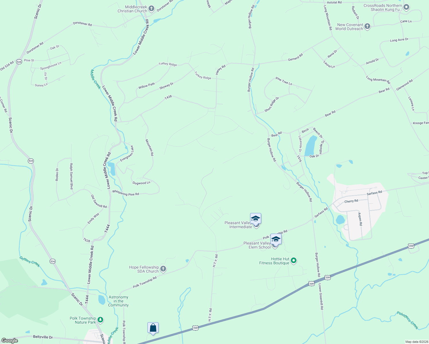 map of restaurants, bars, coffee shops, grocery stores, and more near 376 H T Y Road in Kunkletown