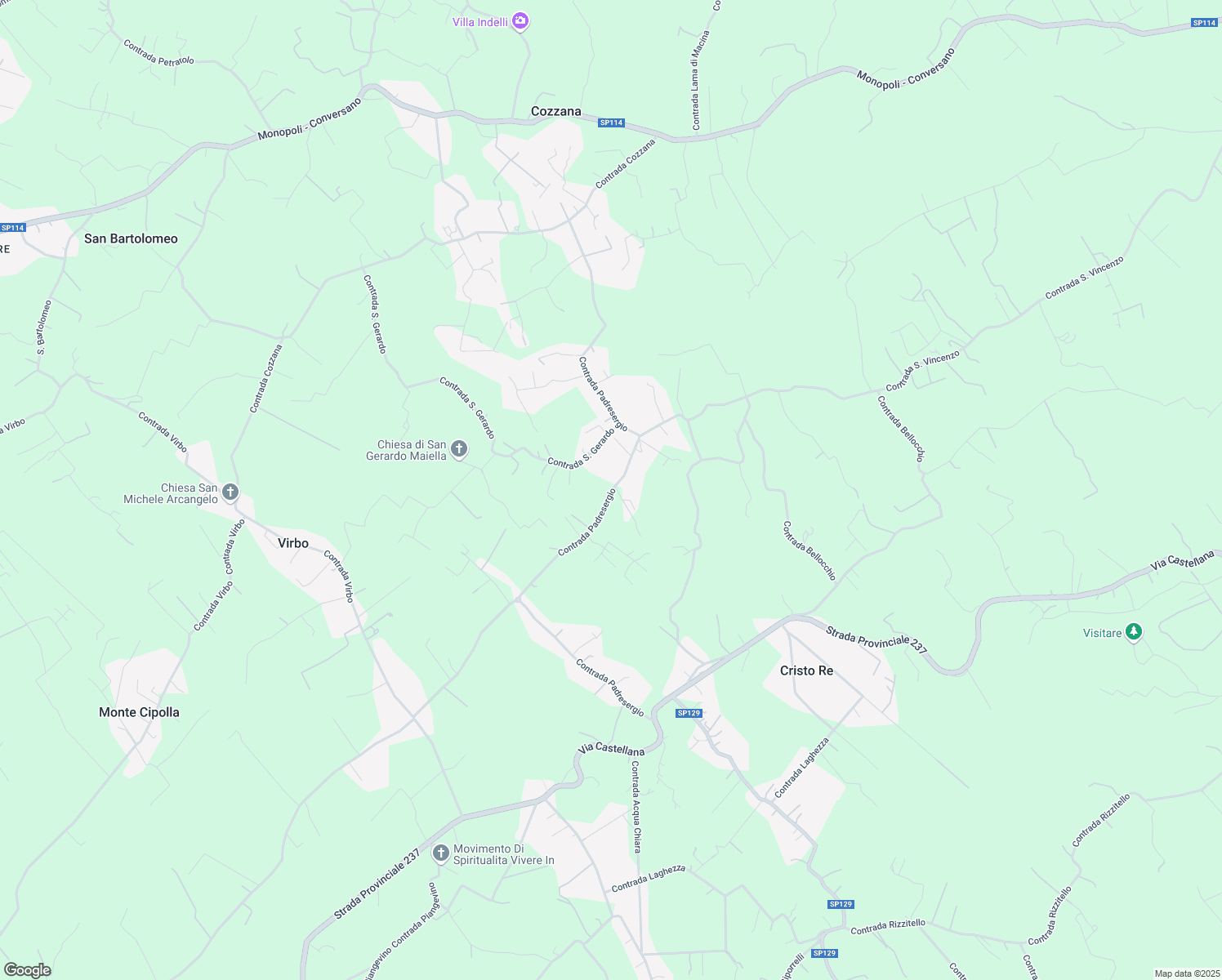 map of restaurants, bars, coffee shops, grocery stores, and more near 67 Contrada Padresergio in Cozzana