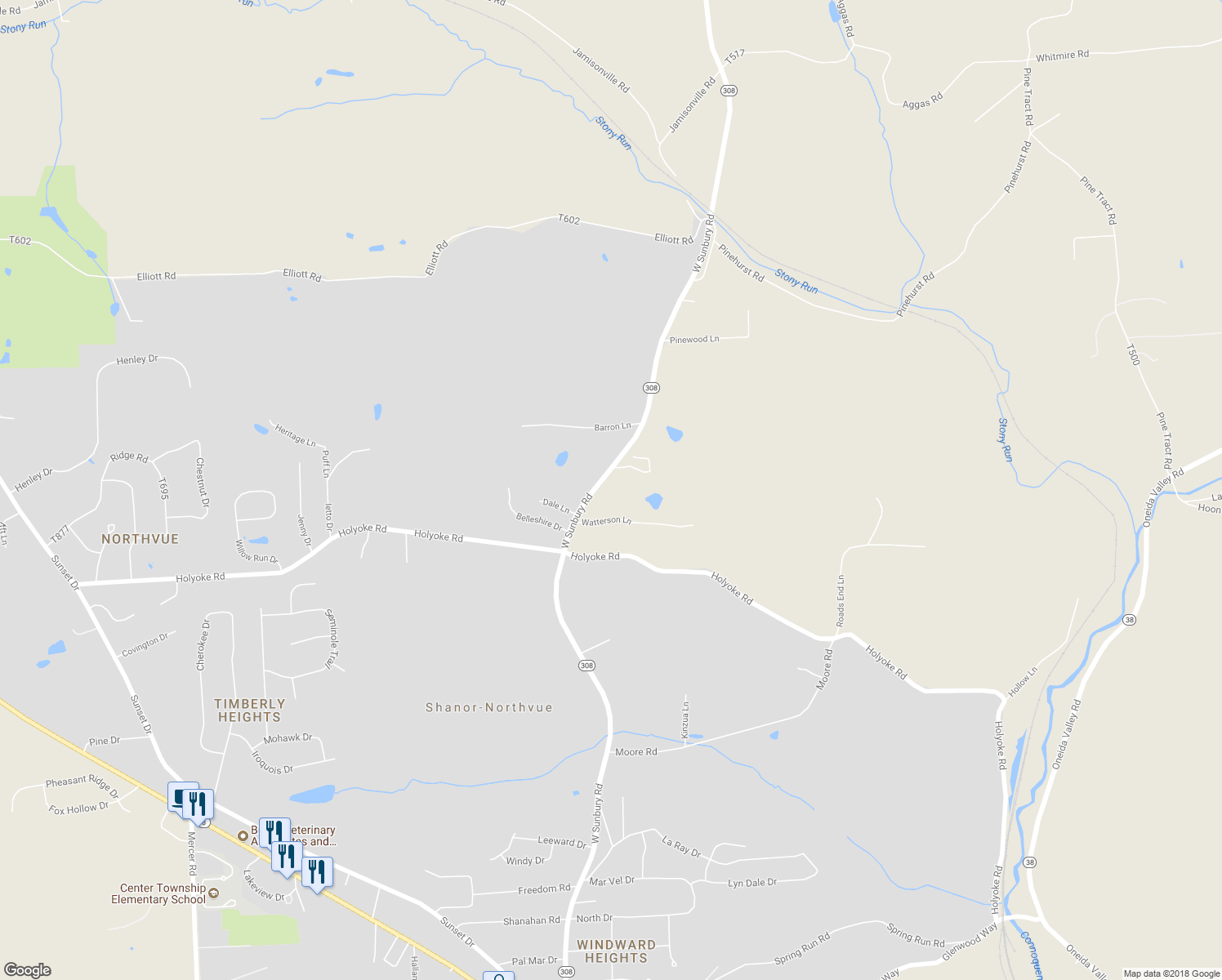 map of restaurants, bars, coffee shops, grocery stores, and more near 430 West Sunbury Road in Butler