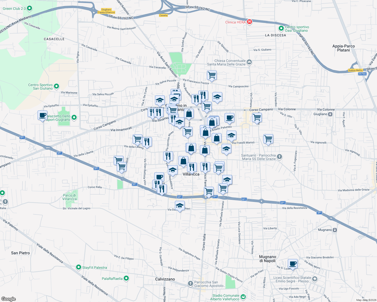 map of restaurants, bars, coffee shops, grocery stores, and more near 1 Via Cataste in Giugliano In Campania