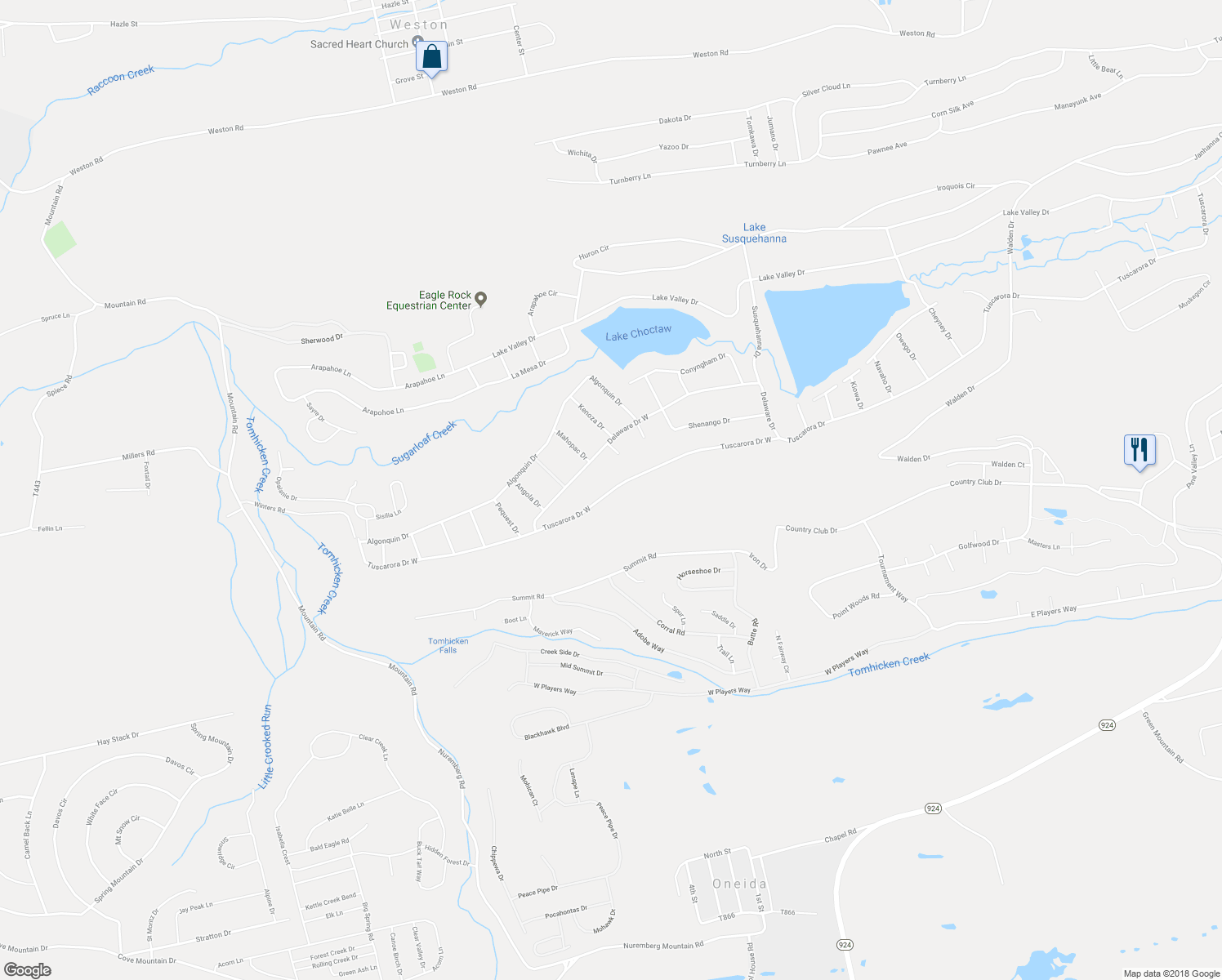 map of restaurants, bars, coffee shops, grocery stores, and more near 98 Tuscarora Drive West in Zion Grove