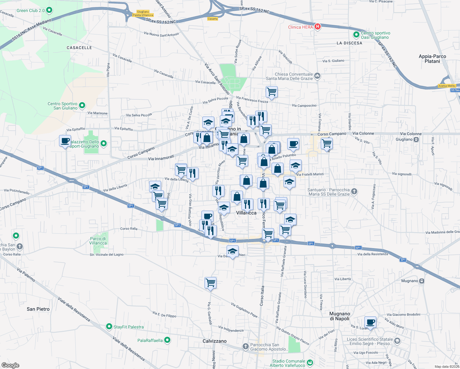 map of restaurants, bars, coffee shops, grocery stores, and more near 2 Corso Giacomo Matteotti in Villaricca