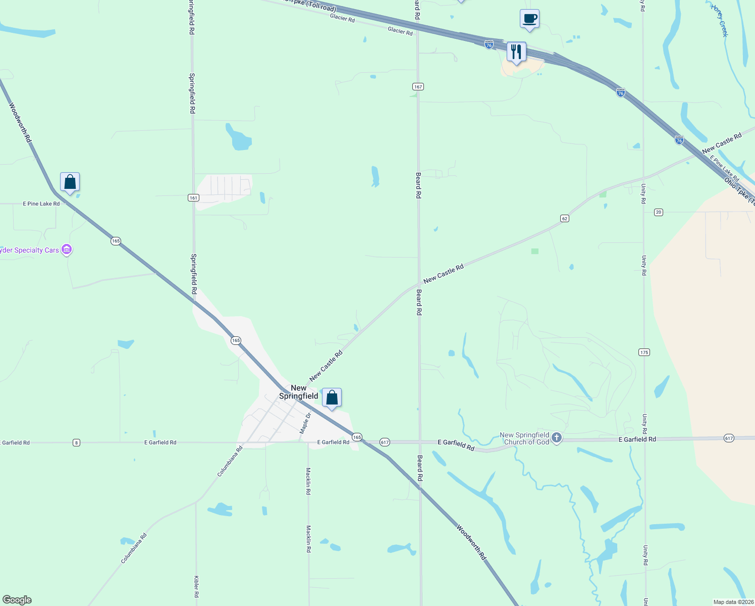 map of restaurants, bars, coffee shops, grocery stores, and more near 2826 Columbiana Road in New Springfield