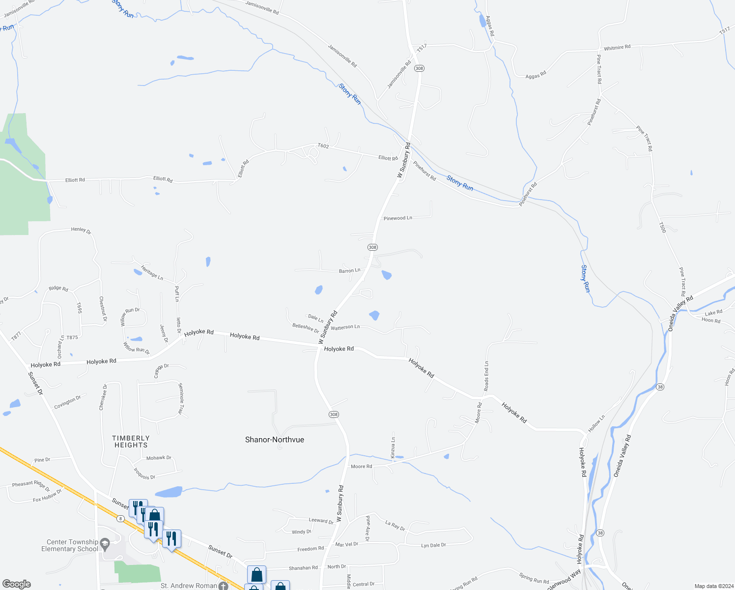 map of restaurants, bars, coffee shops, grocery stores, and more near 50 Sunbury Estates in Butler