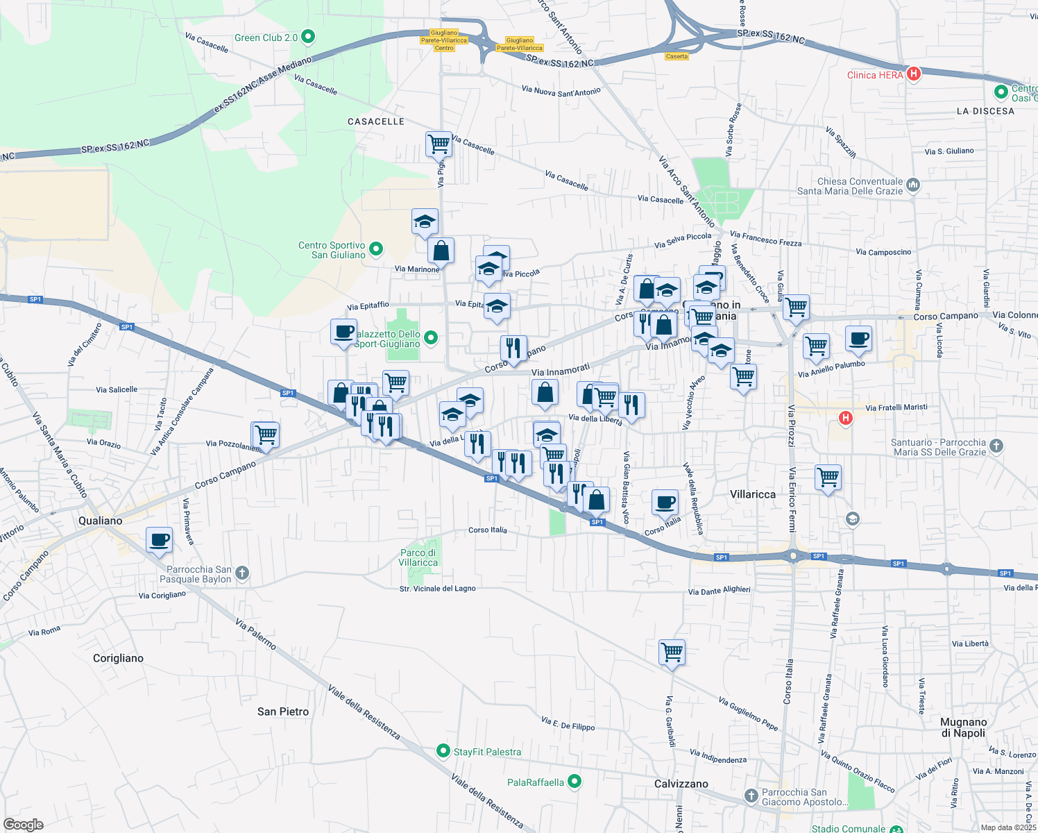 map of restaurants, bars, coffee shops, grocery stores, and more near 160 Via Marchesella in Villaricca