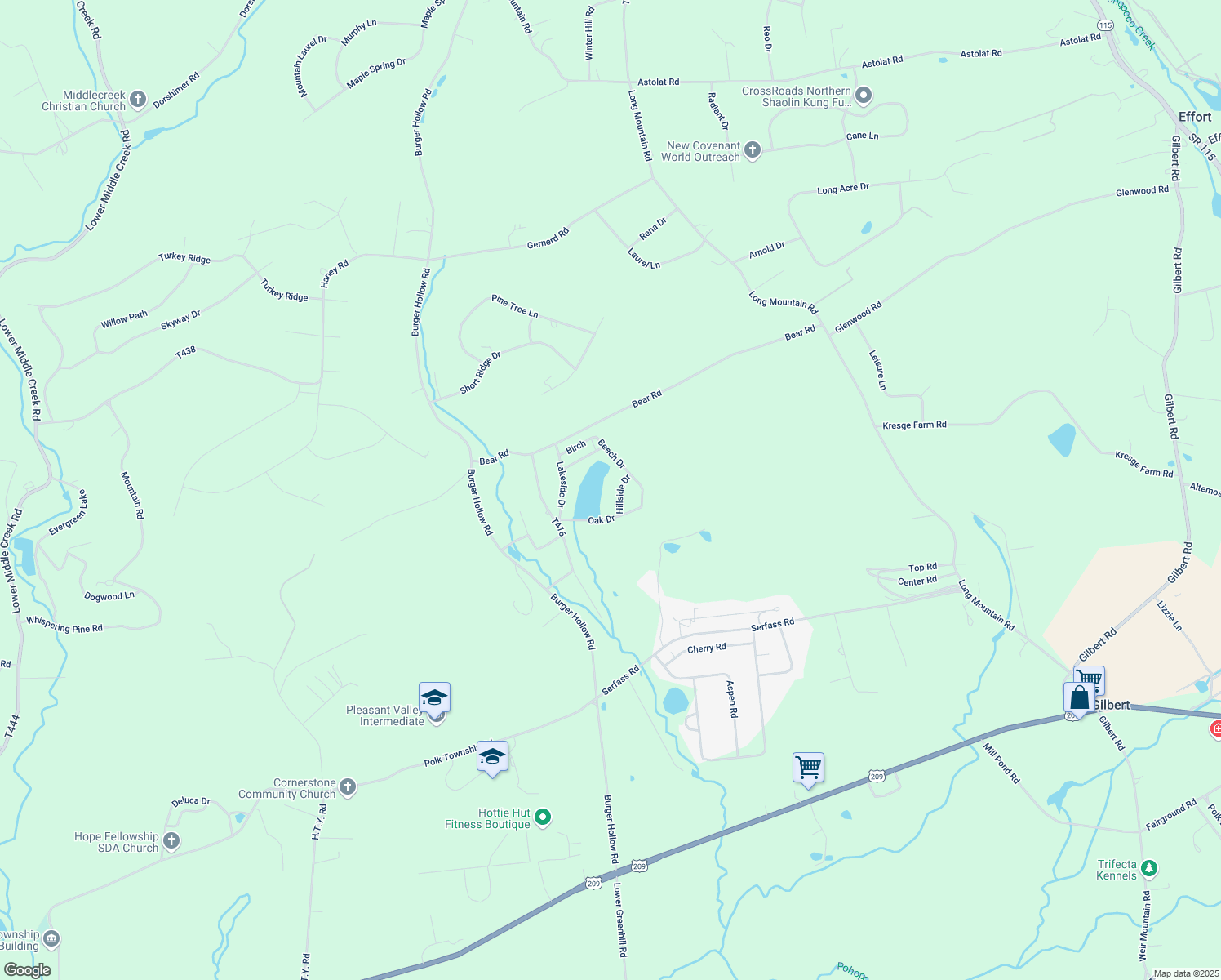 map of restaurants, bars, coffee shops, grocery stores, and more near 1217 Hillside Drive in Kunkletown