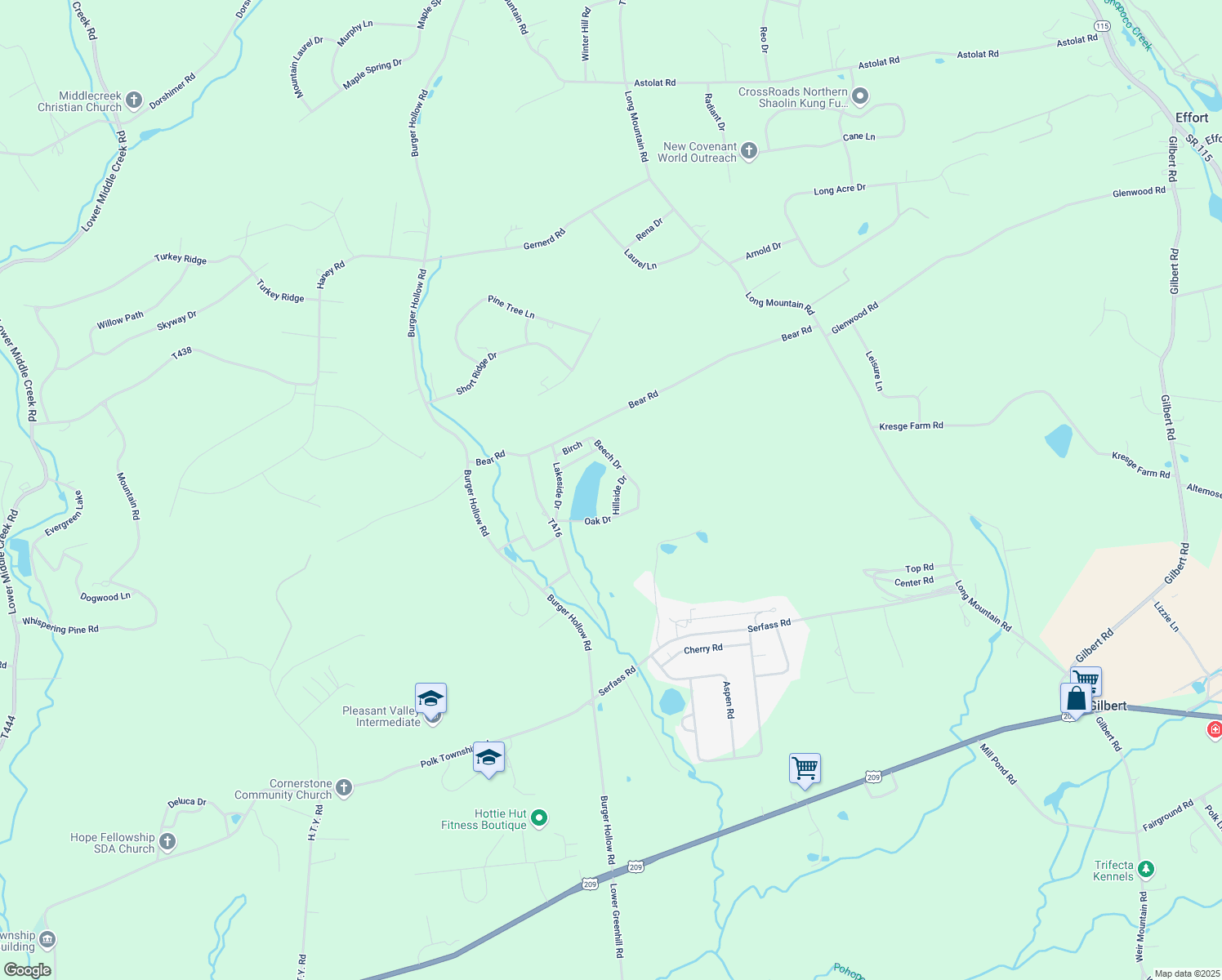 map of restaurants, bars, coffee shops, grocery stores, and more near 1217 Hillside Drive in Kunkletown