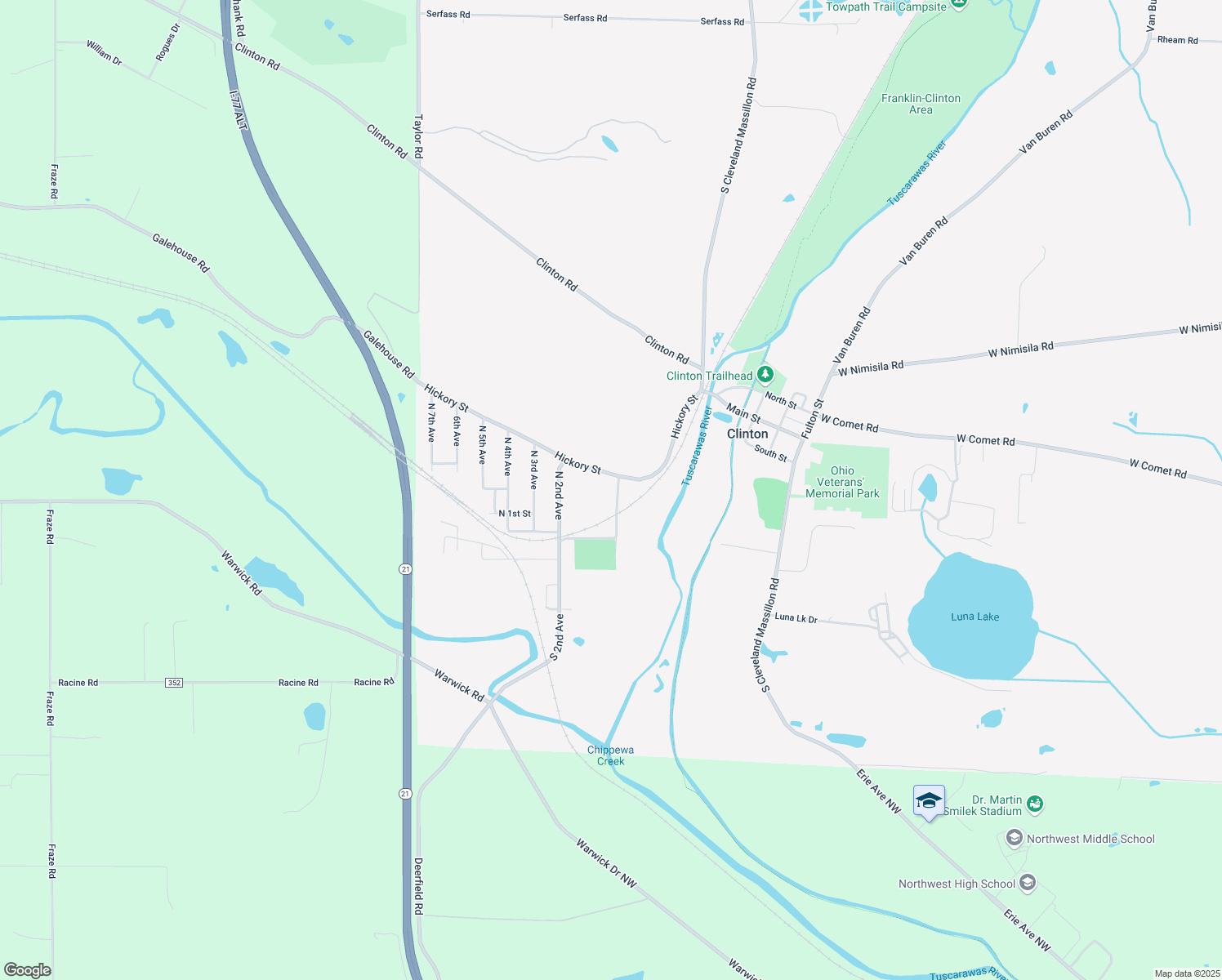 map of restaurants, bars, coffee shops, grocery stores, and more near 7642 Chippewa Avenue in Clinton