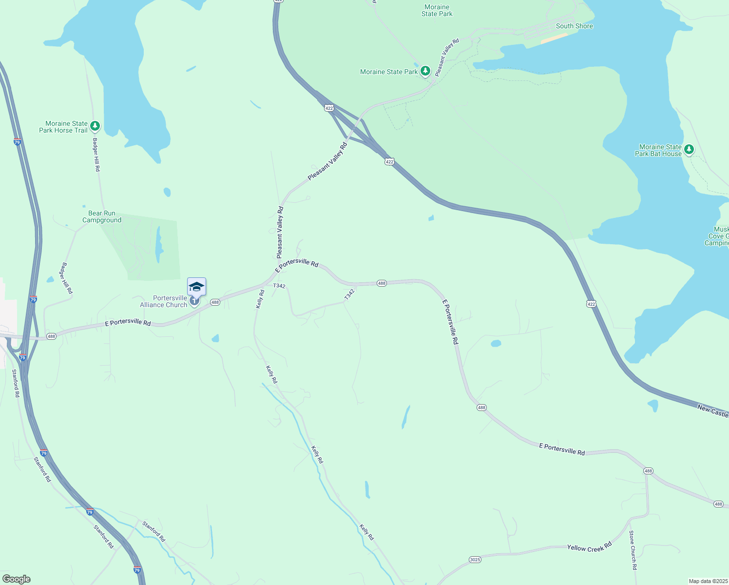 map of restaurants, bars, coffee shops, grocery stores, and more near 502 East Portersville Road in Portersville