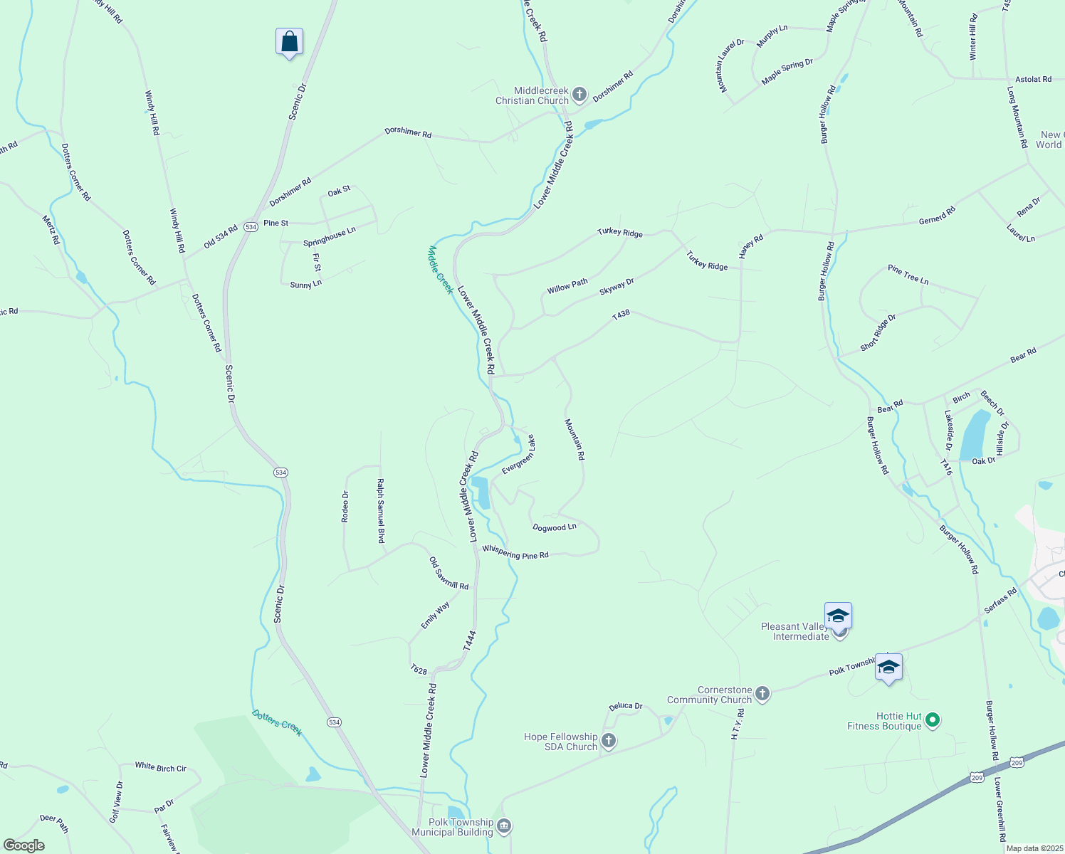 map of restaurants, bars, coffee shops, grocery stores, and more near 113 Evergreen Lake in Kunkletown