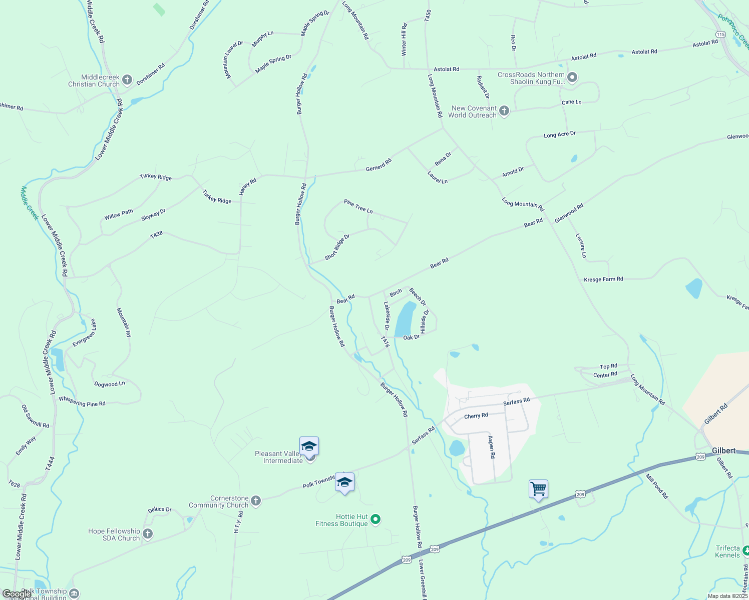 map of restaurants, bars, coffee shops, grocery stores, and more near 188 Bear Road in Kunkletown
