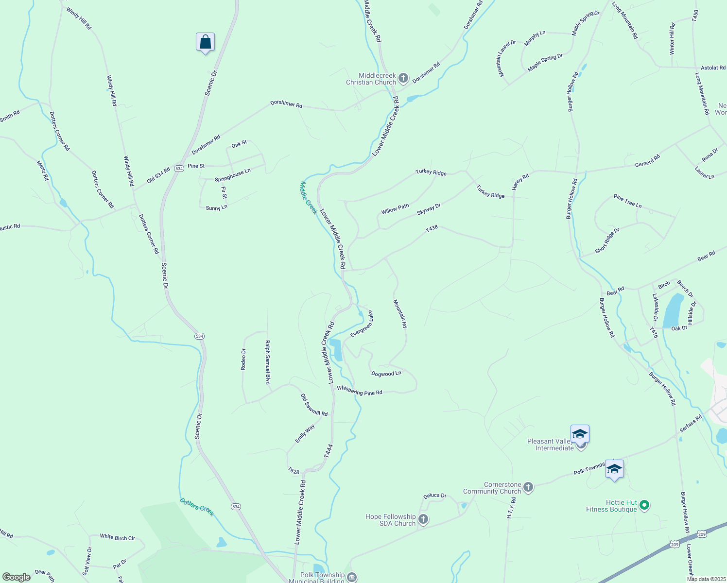 map of restaurants, bars, coffee shops, grocery stores, and more near 111 Evergreen Lake in Kunkletown