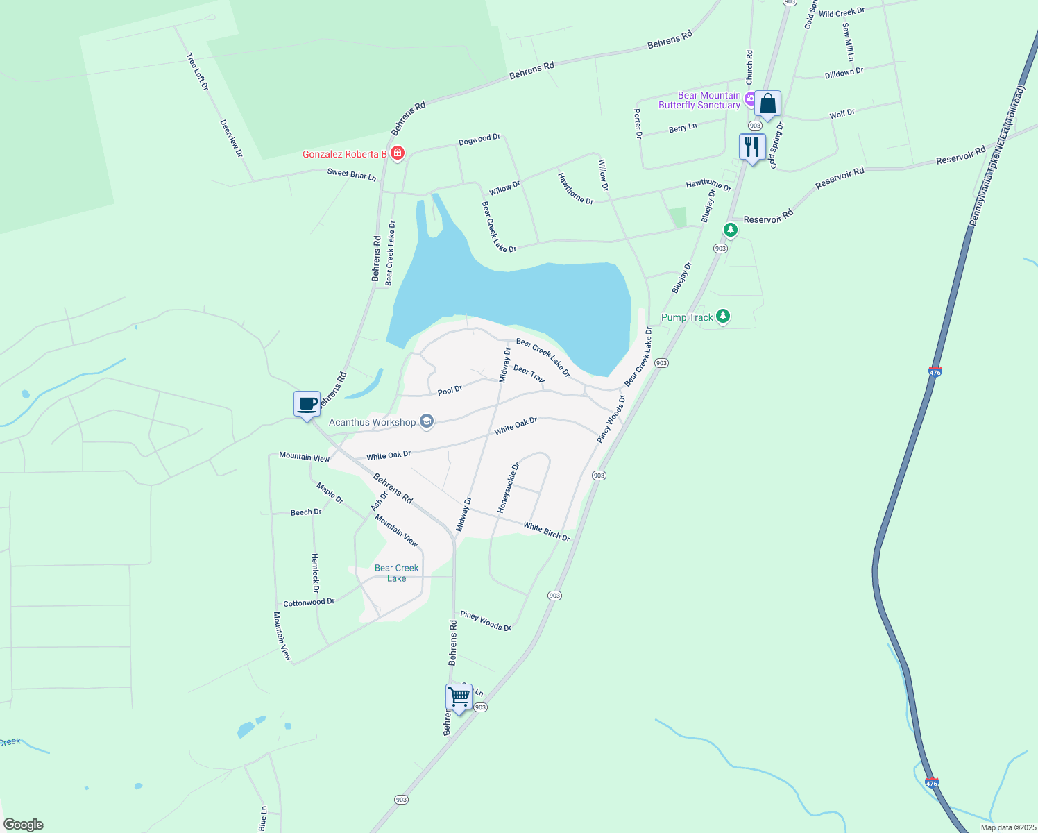 map of restaurants, bars, coffee shops, grocery stores, and more near 111 White Oak Dr in Jim Thorpe