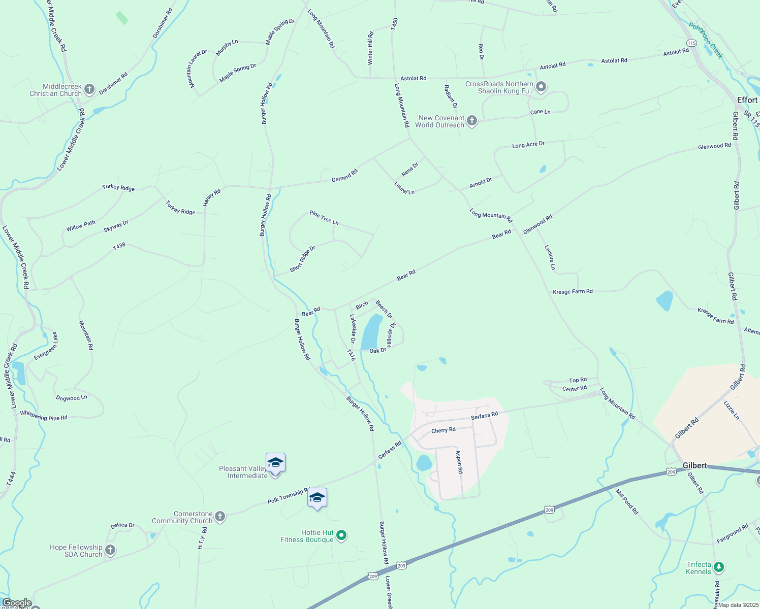 map of restaurants, bars, coffee shops, grocery stores, and more near Hickory Drive in Kunkletown