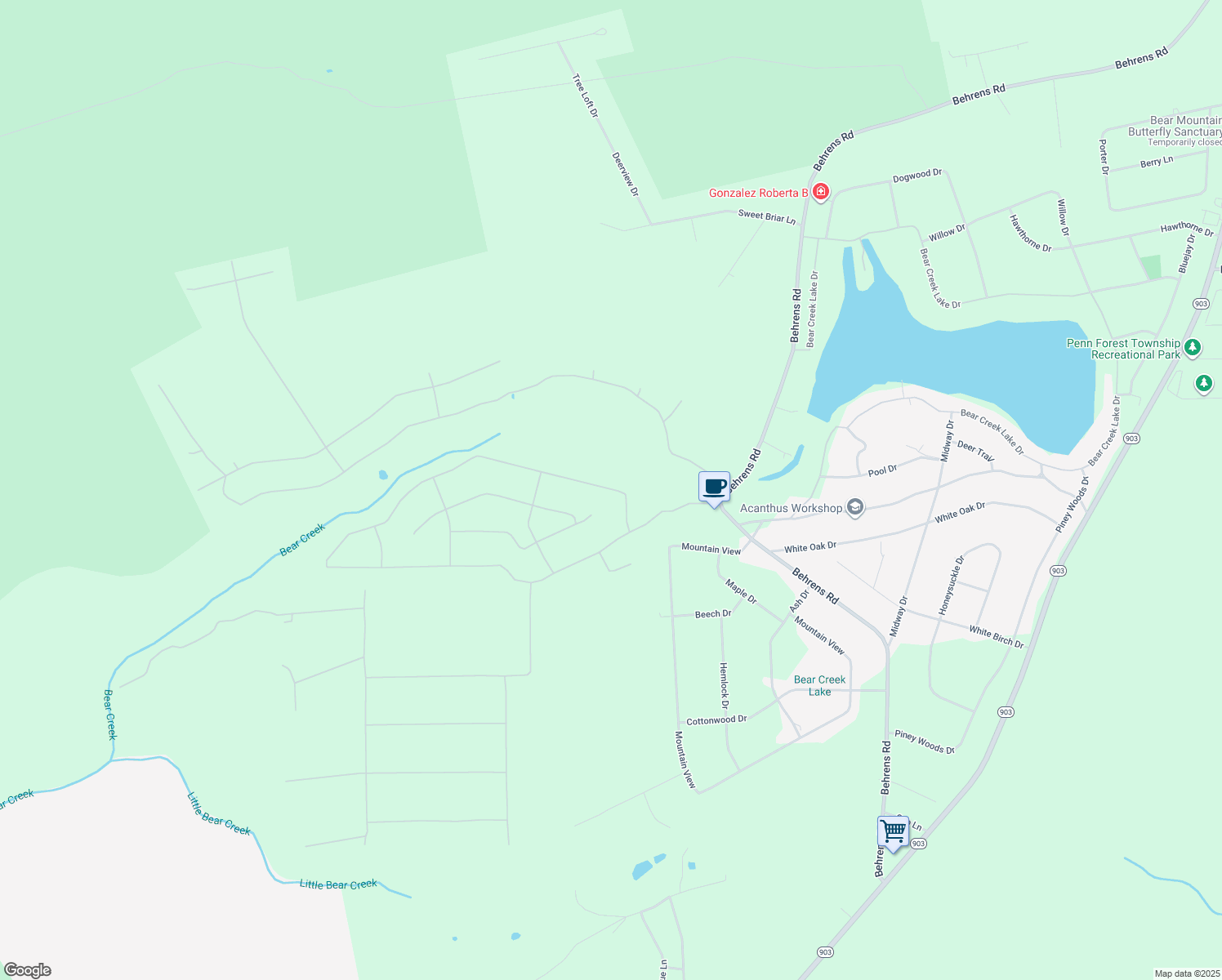 map of restaurants, bars, coffee shops, grocery stores, and more near 129 Sparrow Ln in Jim Thorpe
